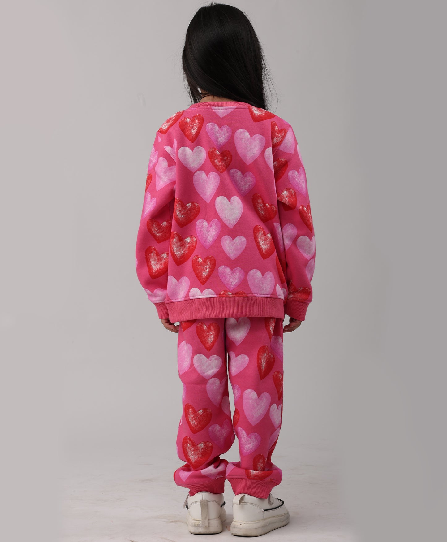 HEART PINK FLEECE GIRLS SWEATSHIRT JOGGER SET - PINK