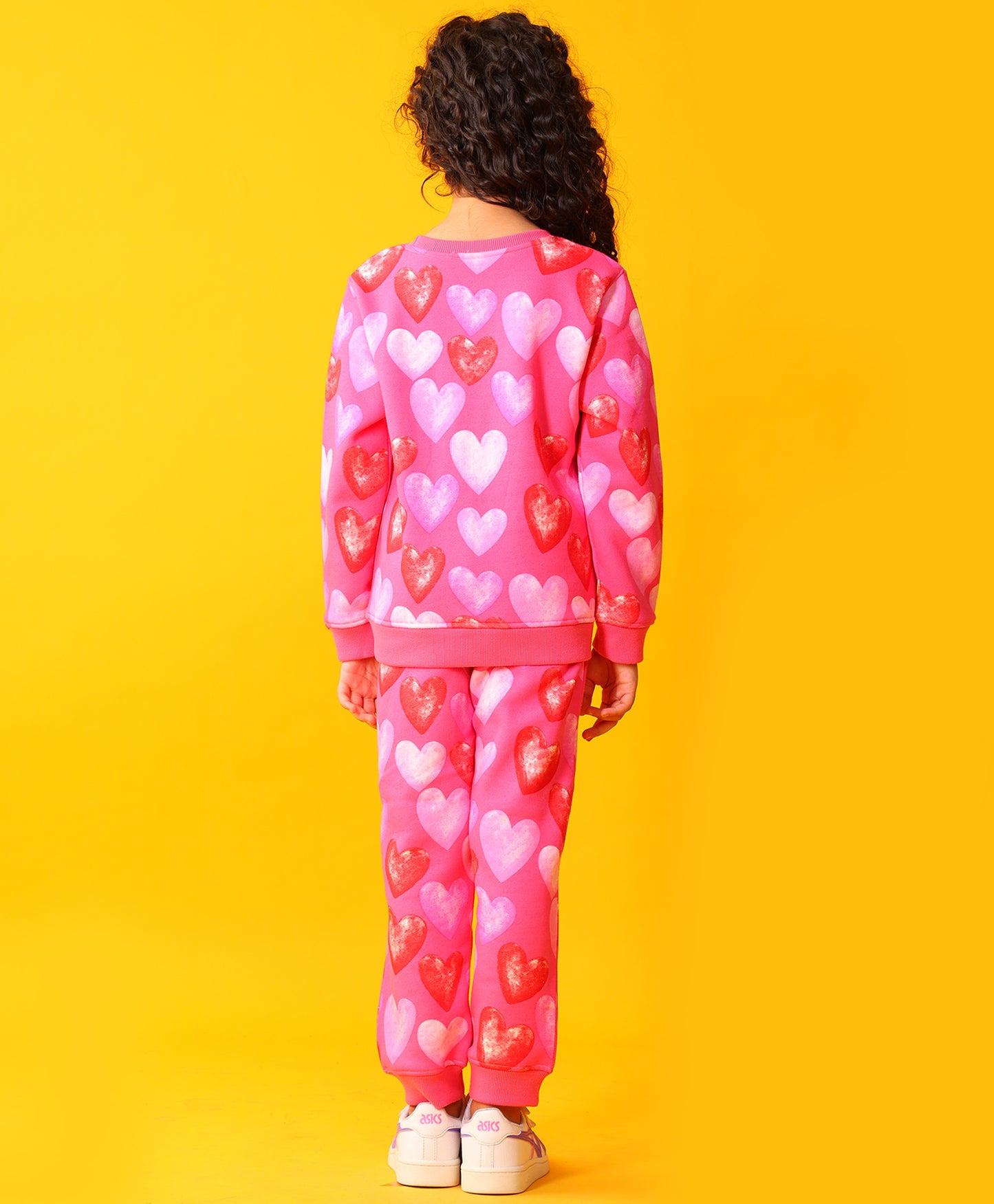 HEART PINK FLEECE GIRLS SWEATSHIRT JOGGER SET - PINK