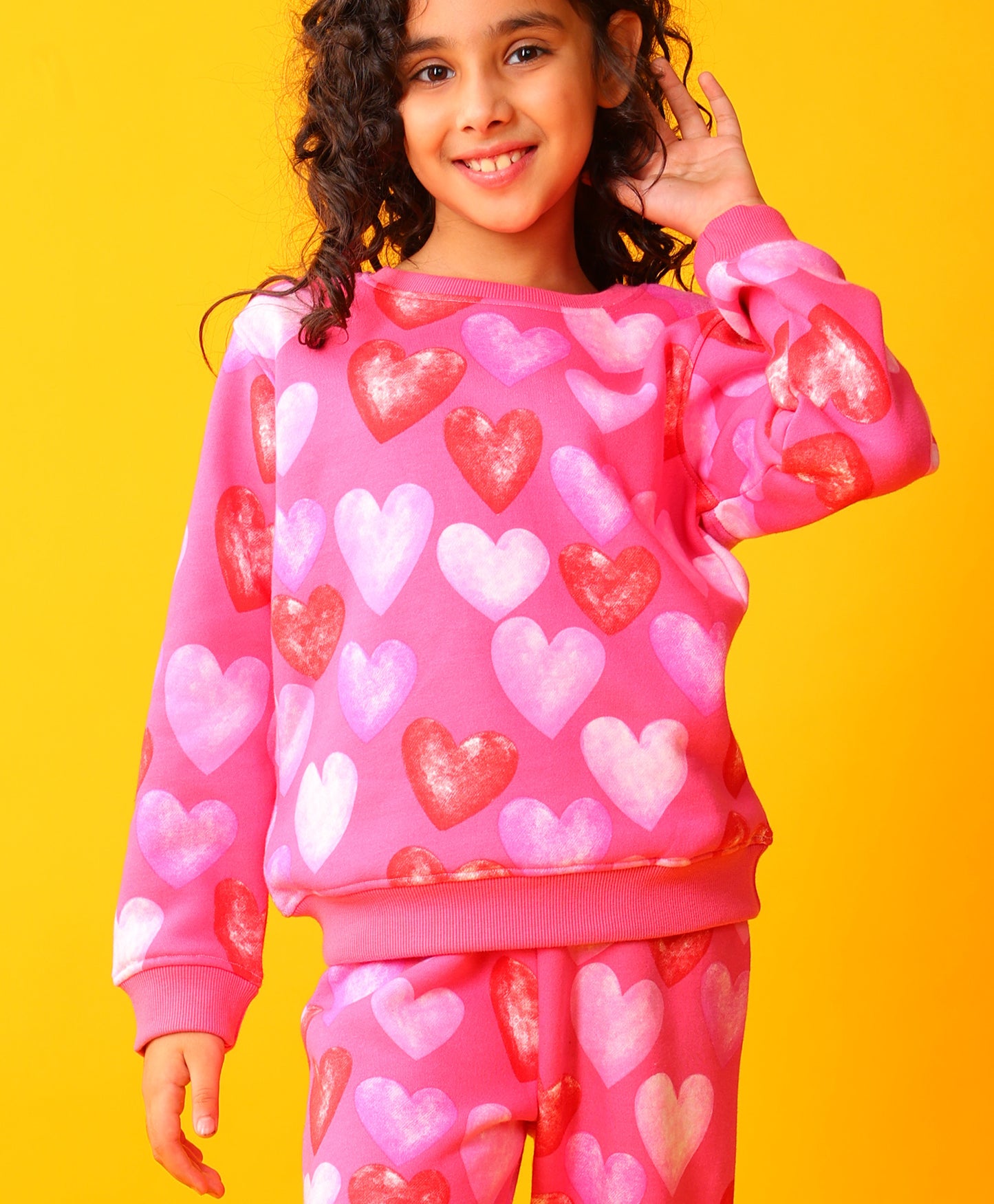 HEART PINK FLEECE GIRLS SWEATSHIRT JOGGER SET - PINK