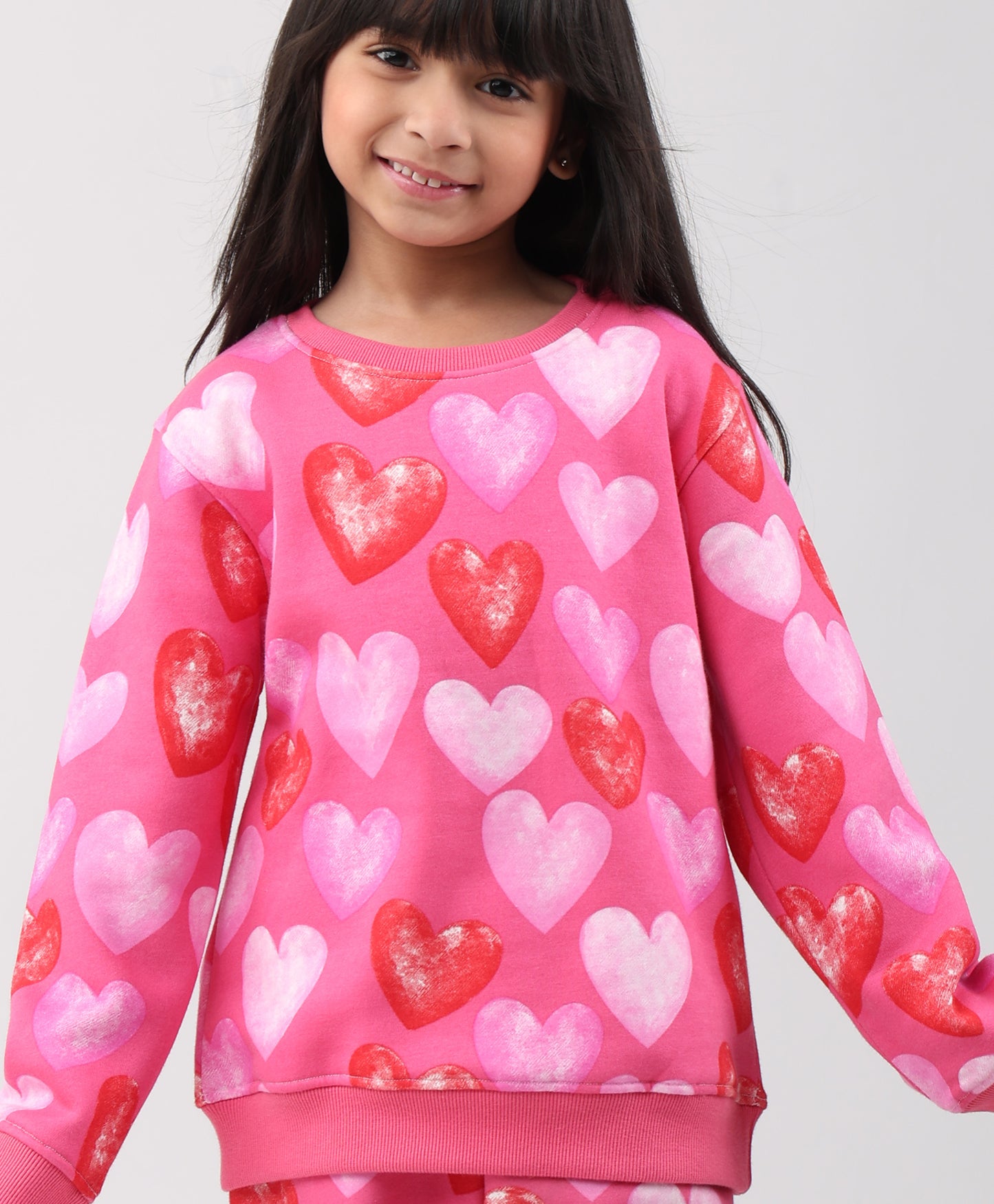 HEART PINK FLEECE GIRLS SWEATSHIRT JOGGER SET - PINK