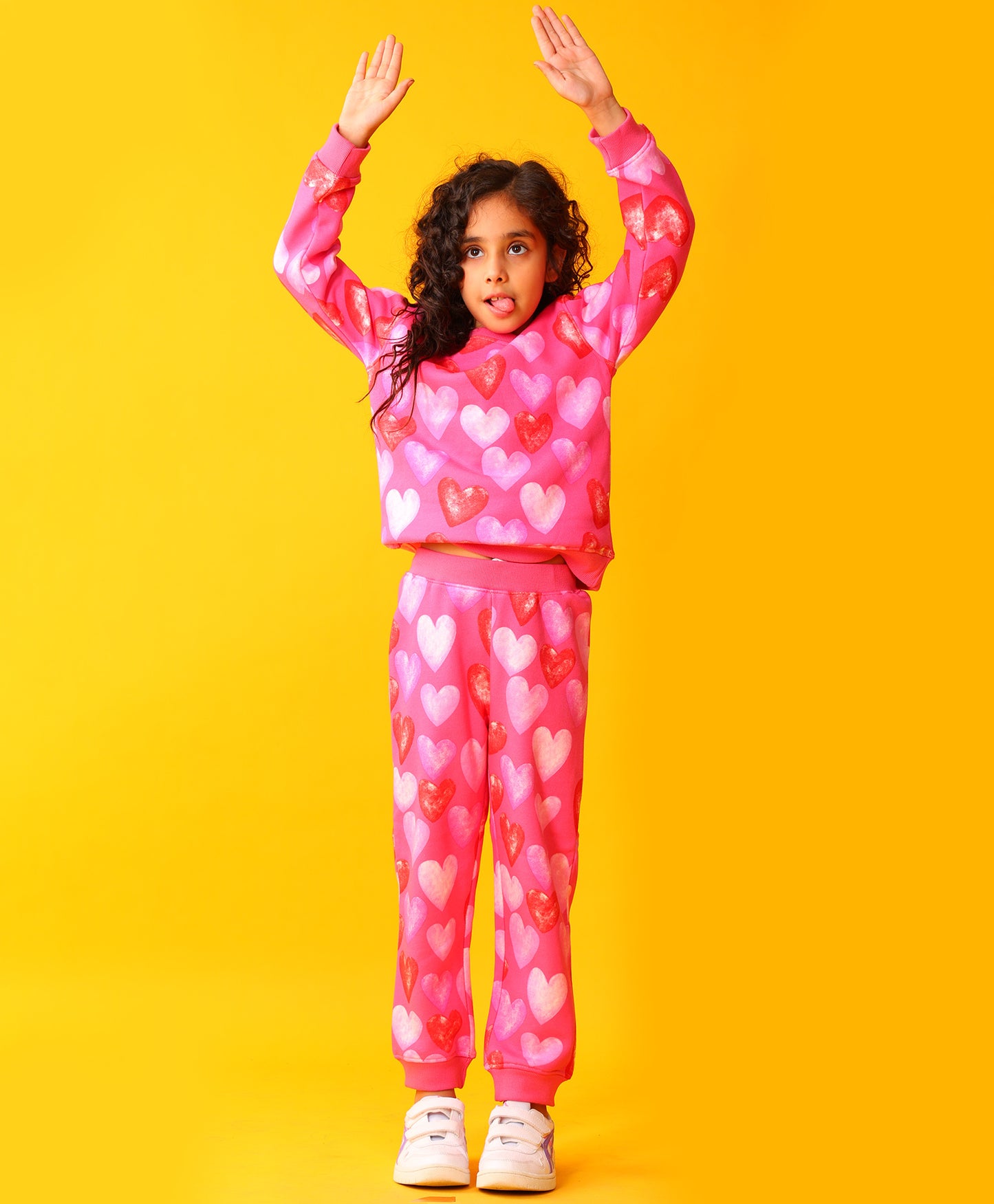 HEART PINK FLEECE GIRLS SWEATSHIRT JOGGER SET - PINK