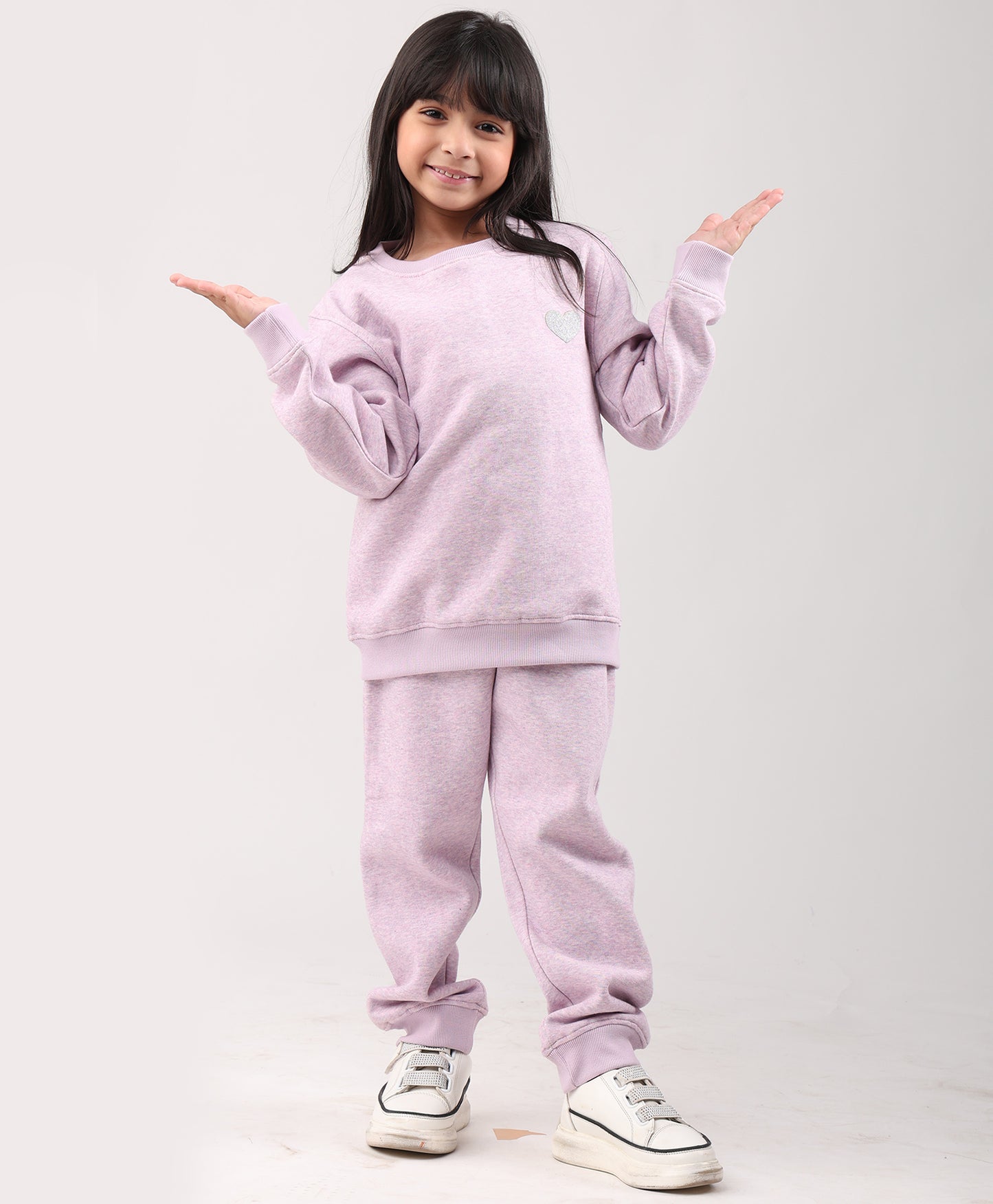 PURPLE MELANGE GIRLS FLEECE SWEATSHIRT JOGGER SET - PURPLE