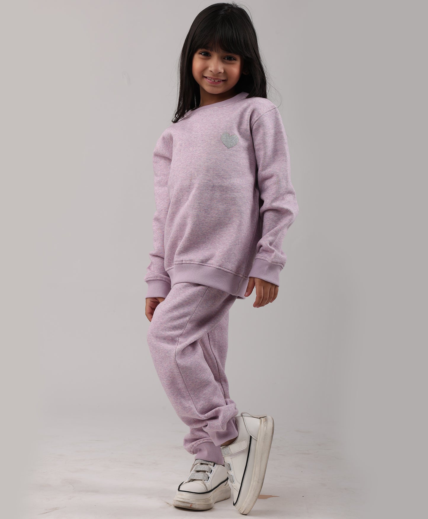 PURPLE MELANGE GIRLS FLEECE SWEATSHIRT JOGGER SET - PURPLE
