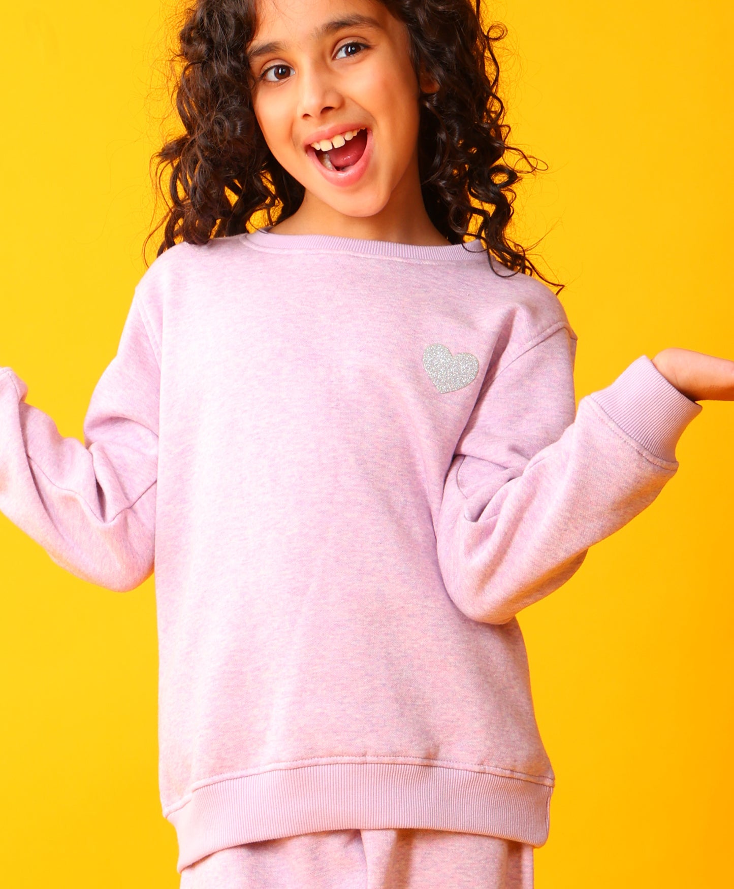 PURPLE MELANGE GIRLS FLEECE SWEATSHIRT JOGGER SET - PURPLE