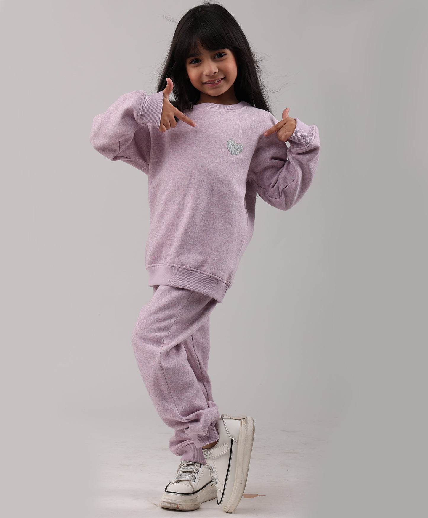 PURPLE MELANGE GIRLS FLEECE SWEATSHIRT JOGGER SET - PURPLE