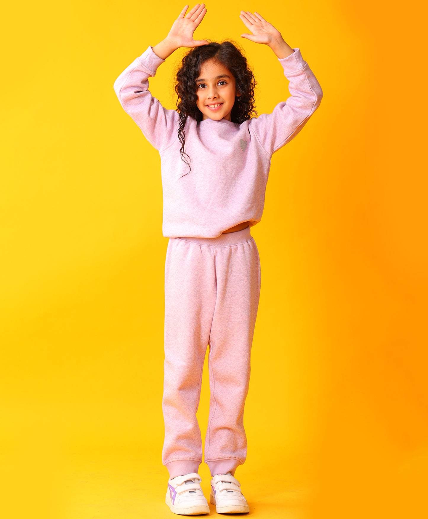 PURPLE MELANGE GIRLS FLEECE SWEATSHIRT JOGGER SET - PURPLE