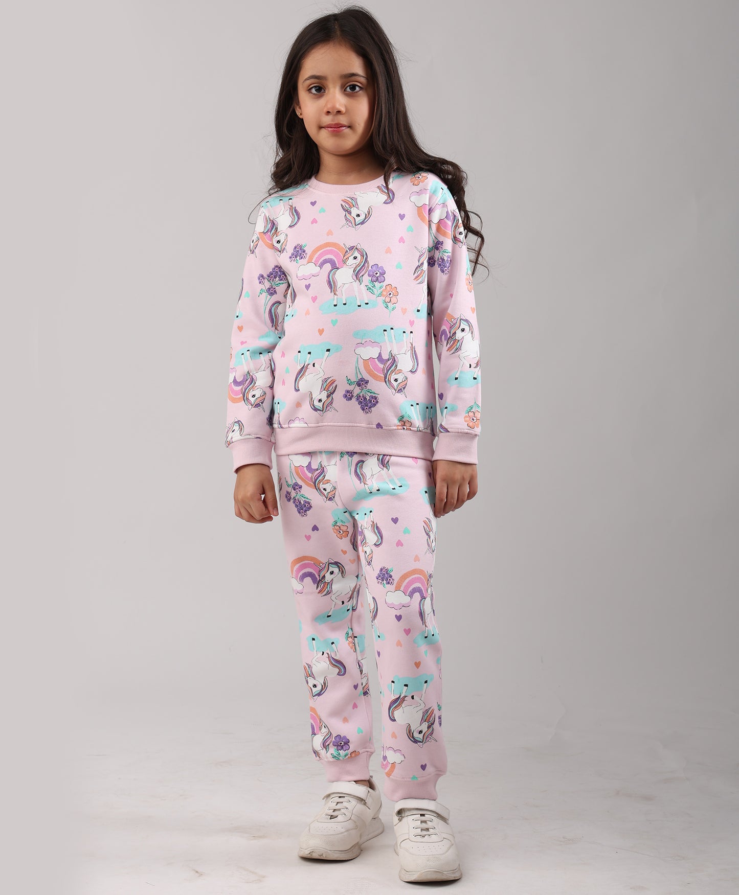 UNICORN HEART GIRLS FLEECE SWEATSHIRT JOGGER SET - PINK