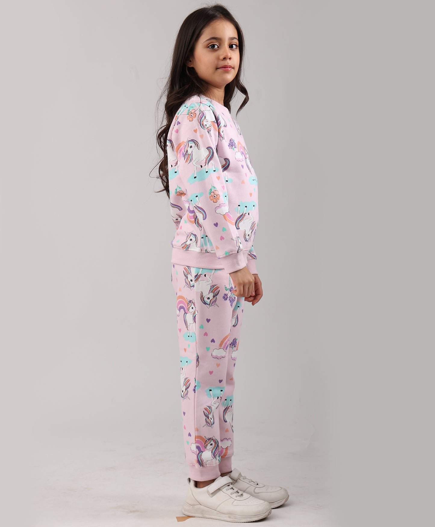 UNICORN HEART GIRLS FLEECE SWEATSHIRT JOGGER SET - PINK