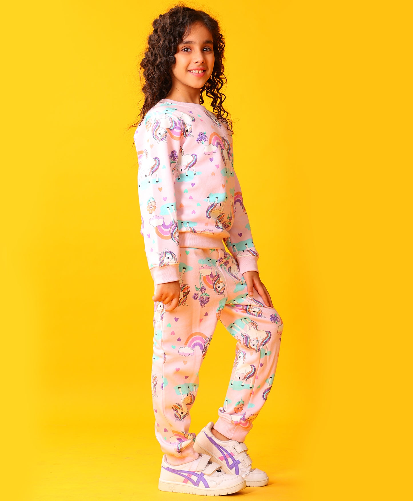 UNICORN HEART GIRLS FLEECE SWEATSHIRT JOGGER SET - PINK