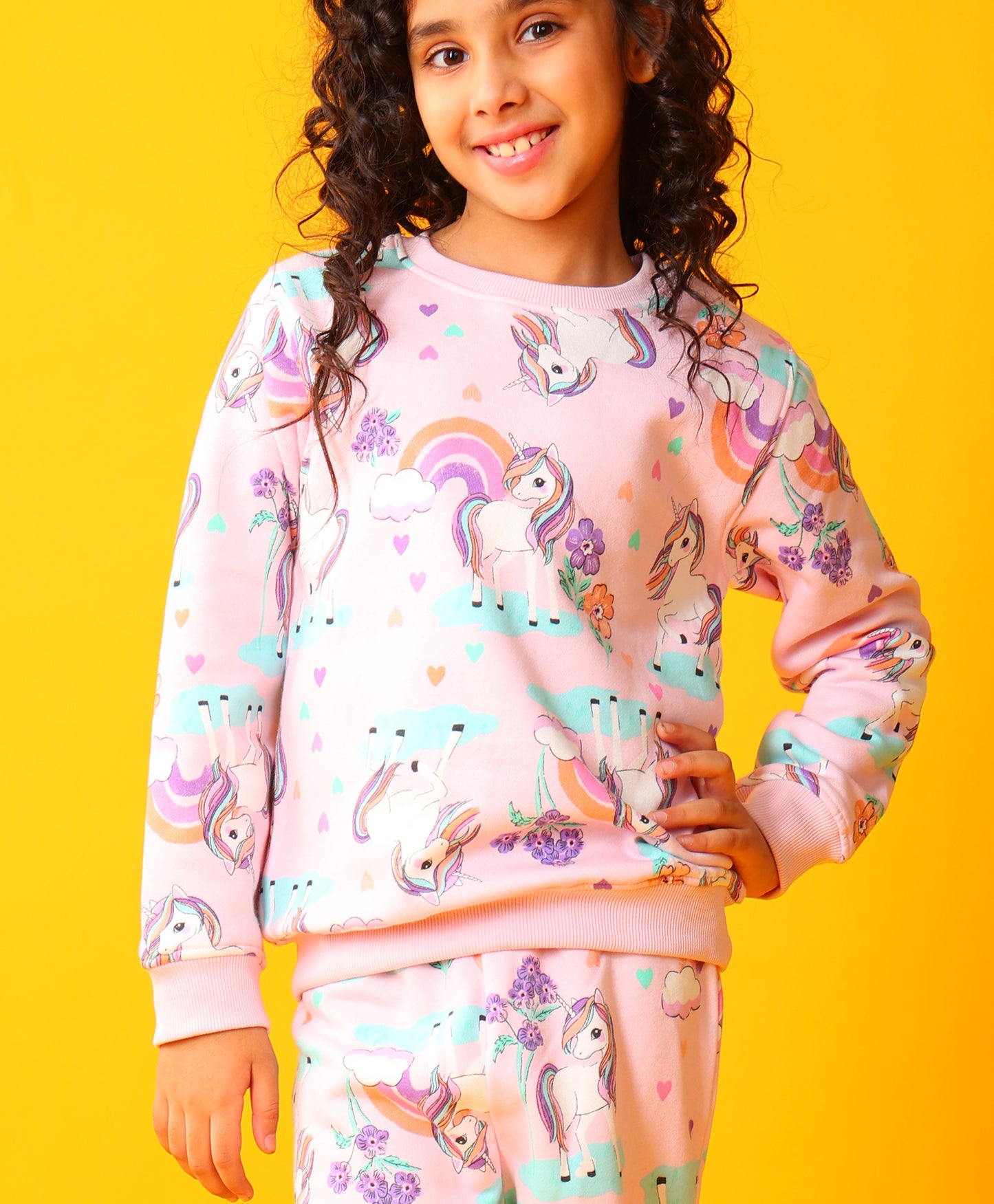 UNICORN HEART GIRLS FLEECE SWEATSHIRT JOGGER SET - PINK