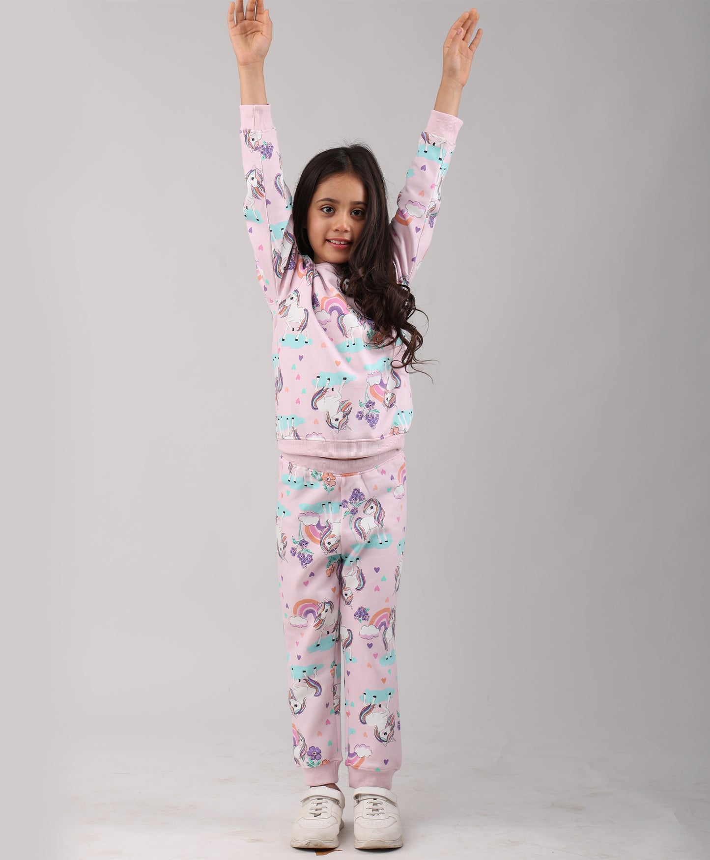 UNICORN HEART GIRLS FLEECE SWEATSHIRT JOGGER SET - PINK