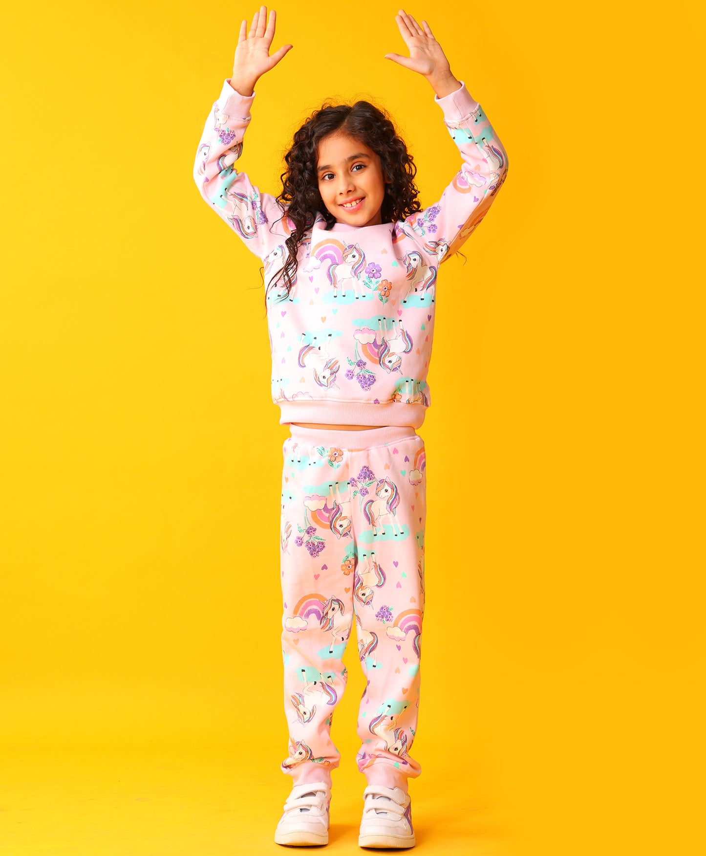 UNICORN HEART GIRLS FLEECE SWEATSHIRT JOGGER SET - PINK