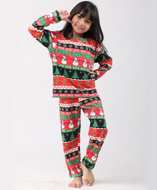 CHRISTMAS RED GIRLS LONG SLEEVE PYJAMA SET - RED