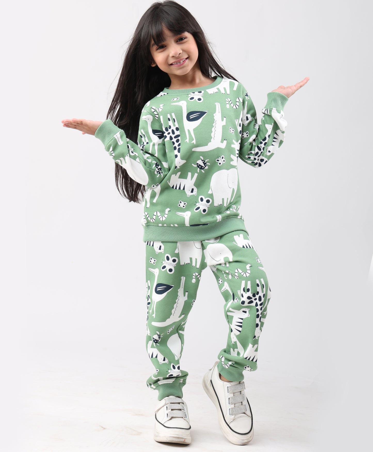 ANIMAL GREEN FLEECE GIRLS SWEATSHIRT JOGGER SET - GREEN