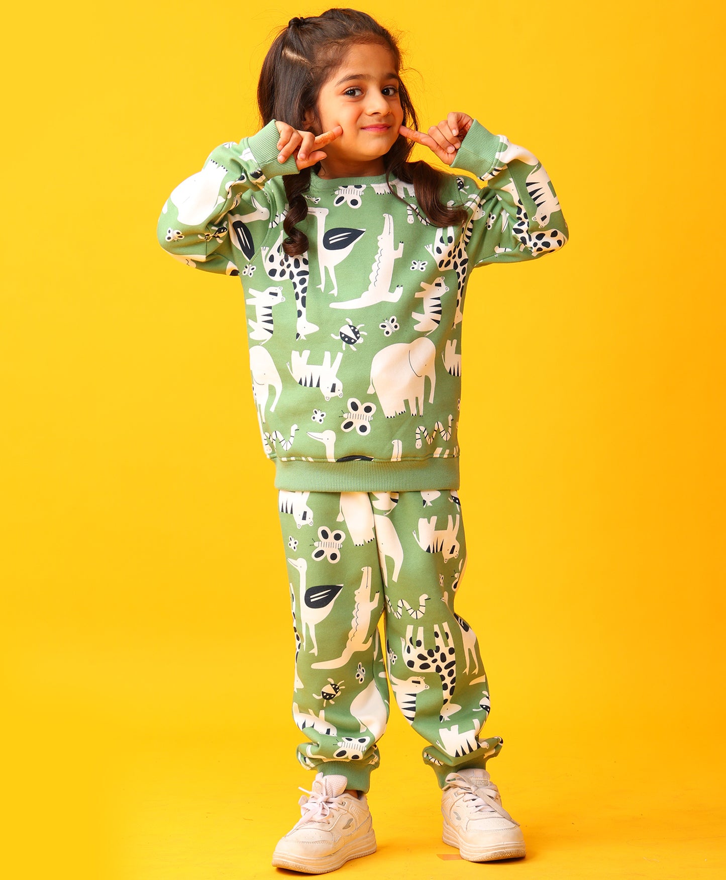 ANIMAL GREEN FLEECE GIRLS SWEATSHIRT JOGGER SET - GREEN
