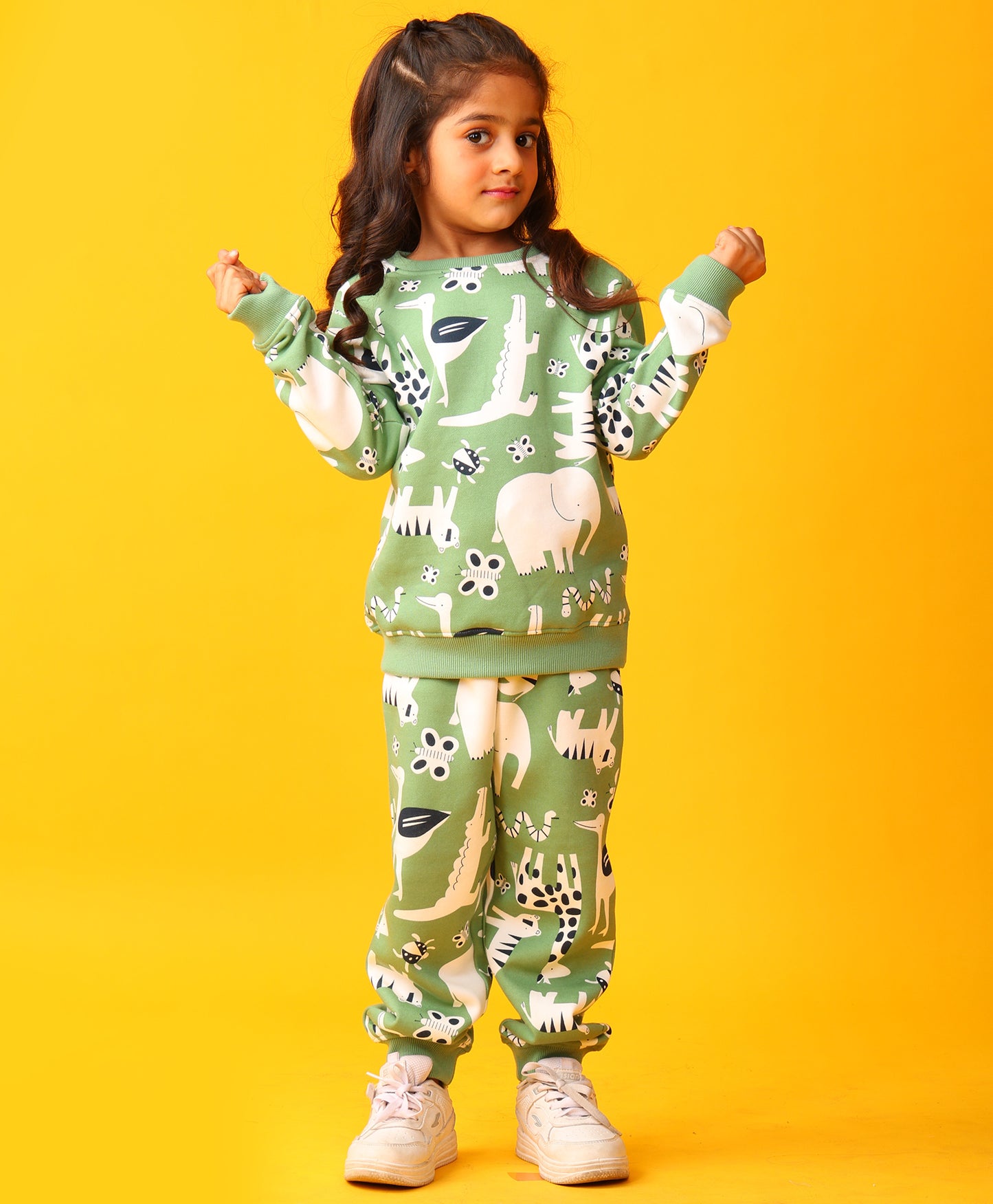 ANIMAL GREEN FLEECE GIRLS SWEATSHIRT JOGGER SET - GREEN