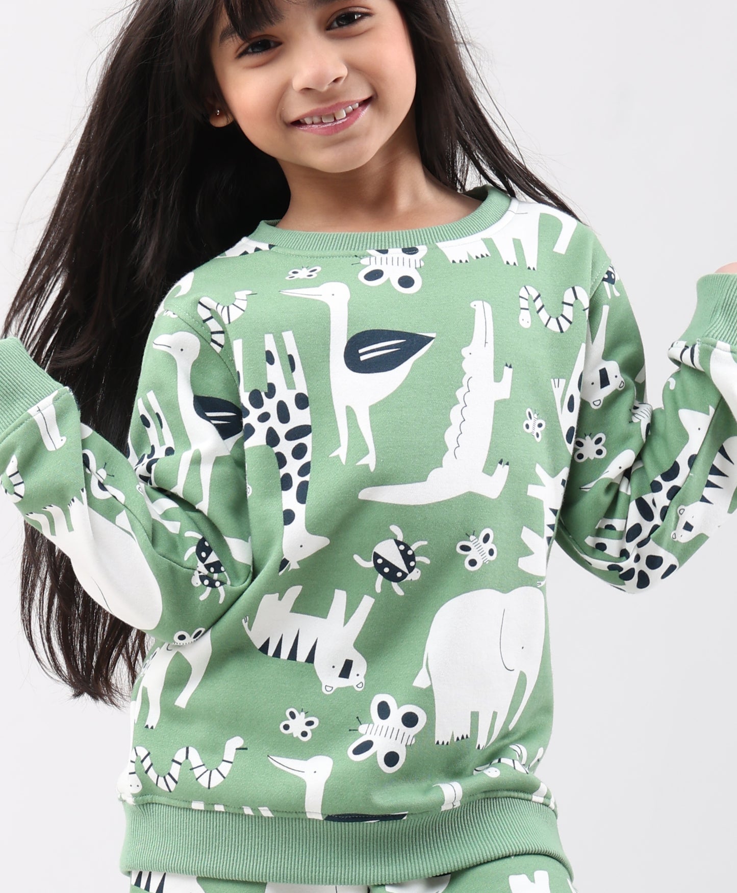 ANIMAL GREEN FLEECE GIRLS SWEATSHIRT JOGGER SET - GREEN