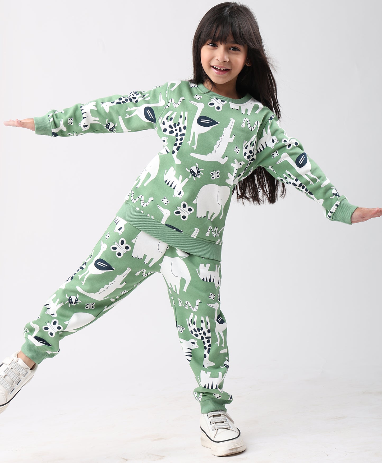 ANIMAL GREEN FLEECE GIRLS SWEATSHIRT JOGGER SET - GREEN
