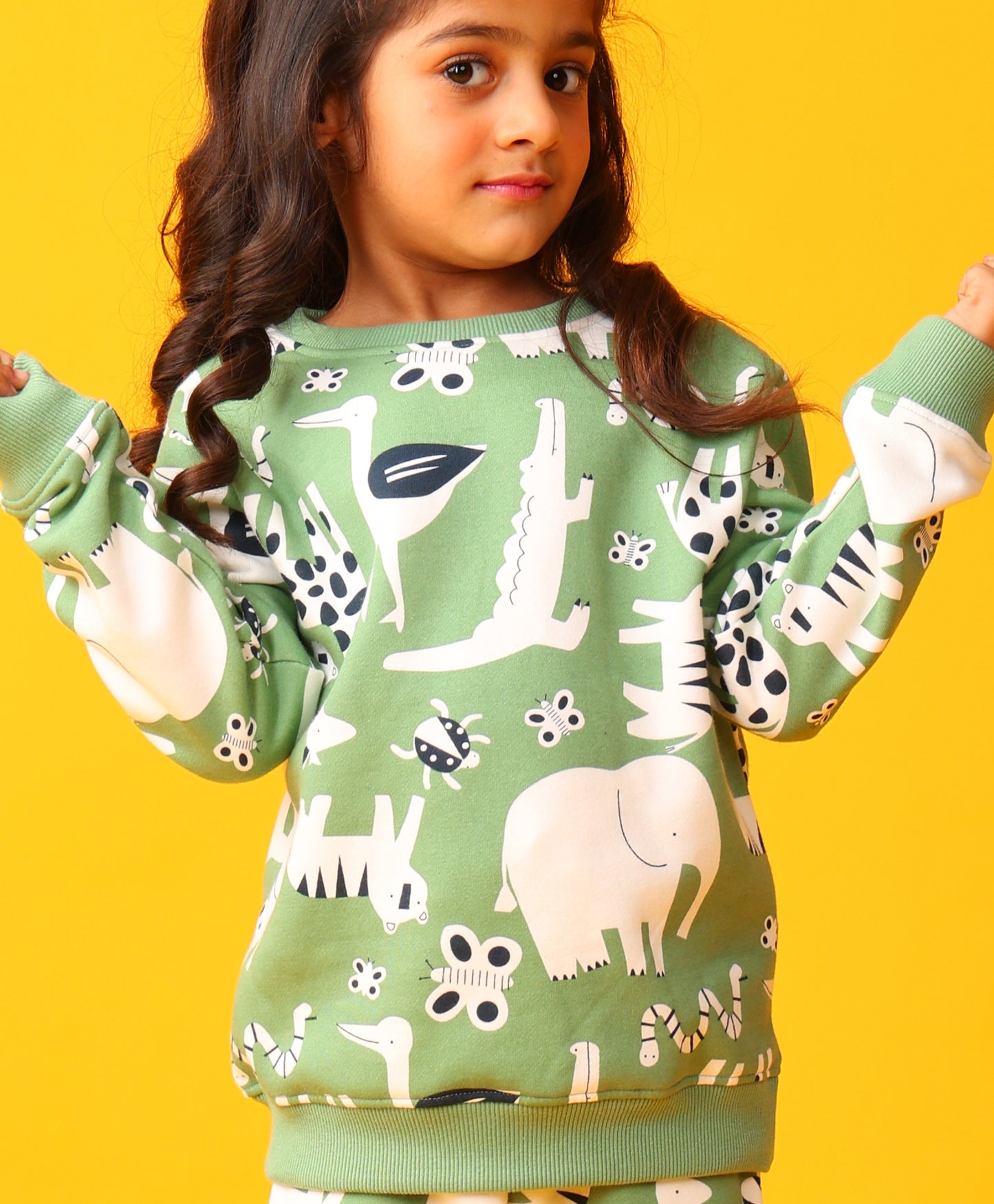 ANIMAL GREEN FLEECE GIRLS SWEATSHIRT JOGGER SET - GREEN