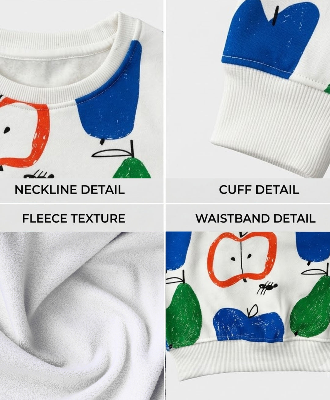 APPLE PEAR GIRLS FLEECE SWEATSHIRT JOGGER SET - WHITE