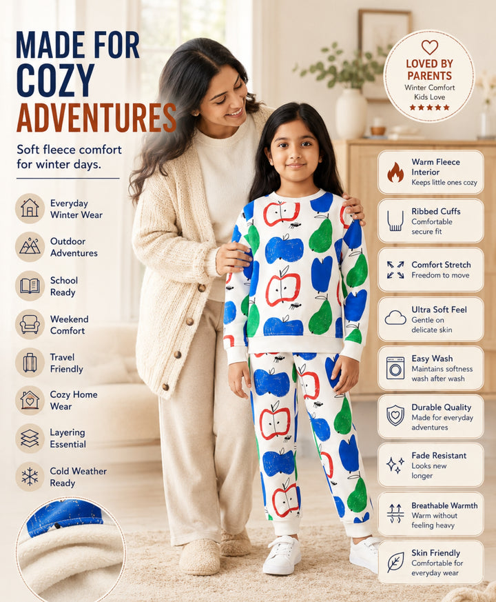 APPLE PEAR GIRLS FLEECE SWEATSHIRT JOGGER SET - WHITE