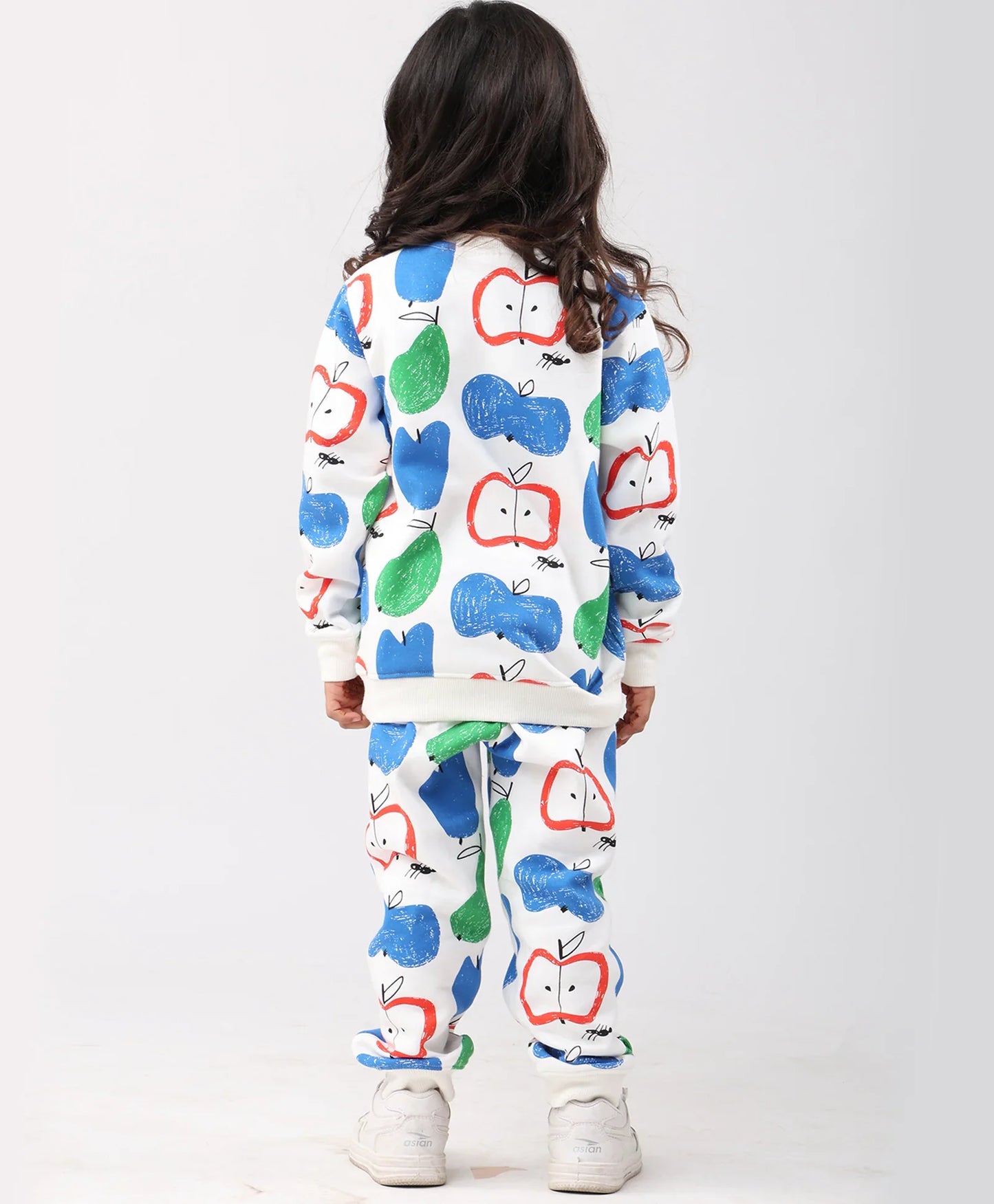 APPLE PEAR GIRLS FLEECE SWEATSHIRT JOGGER SET - WHITE