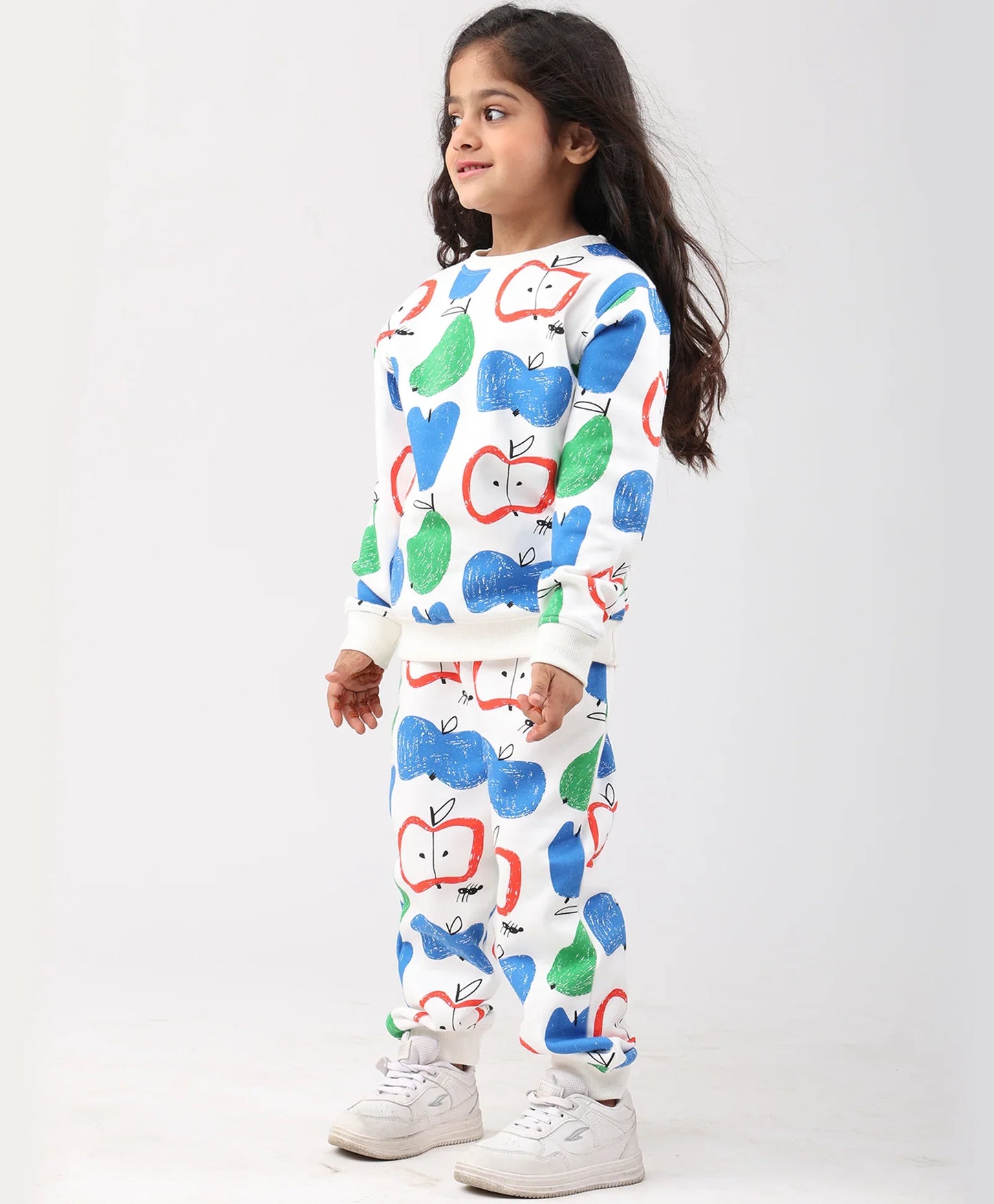 APPLE PEAR GIRLS FLEECE SWEATSHIRT JOGGER SET - WHITE