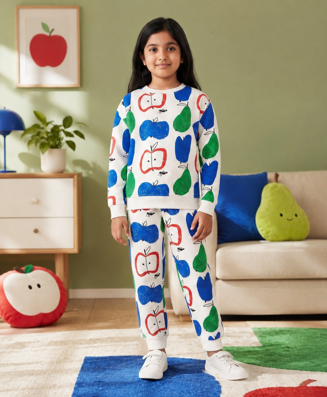 APPLE PEAR GIRLS FLEECE SWEATSHIRT JOGGER SET - WHITE