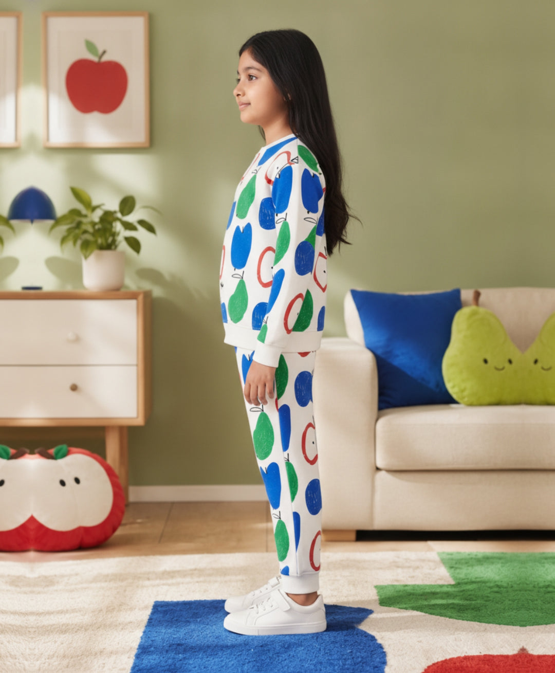 APPLE PEAR GIRLS FLEECE SWEATSHIRT JOGGER SET - WHITE