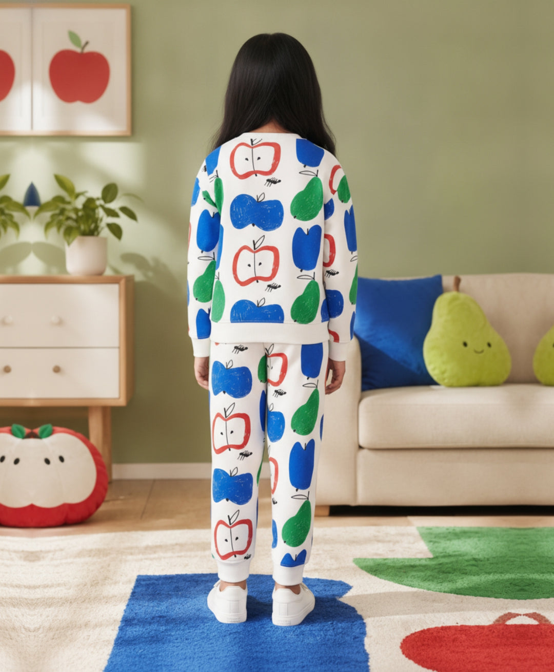 APPLE PEAR GIRLS FLEECE SWEATSHIRT JOGGER SET - WHITE