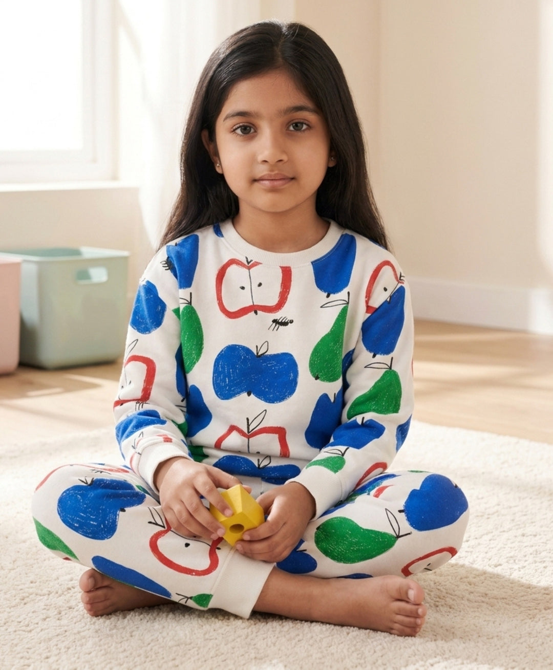 APPLE PEAR GIRLS FLEECE SWEATSHIRT JOGGER SET - WHITE