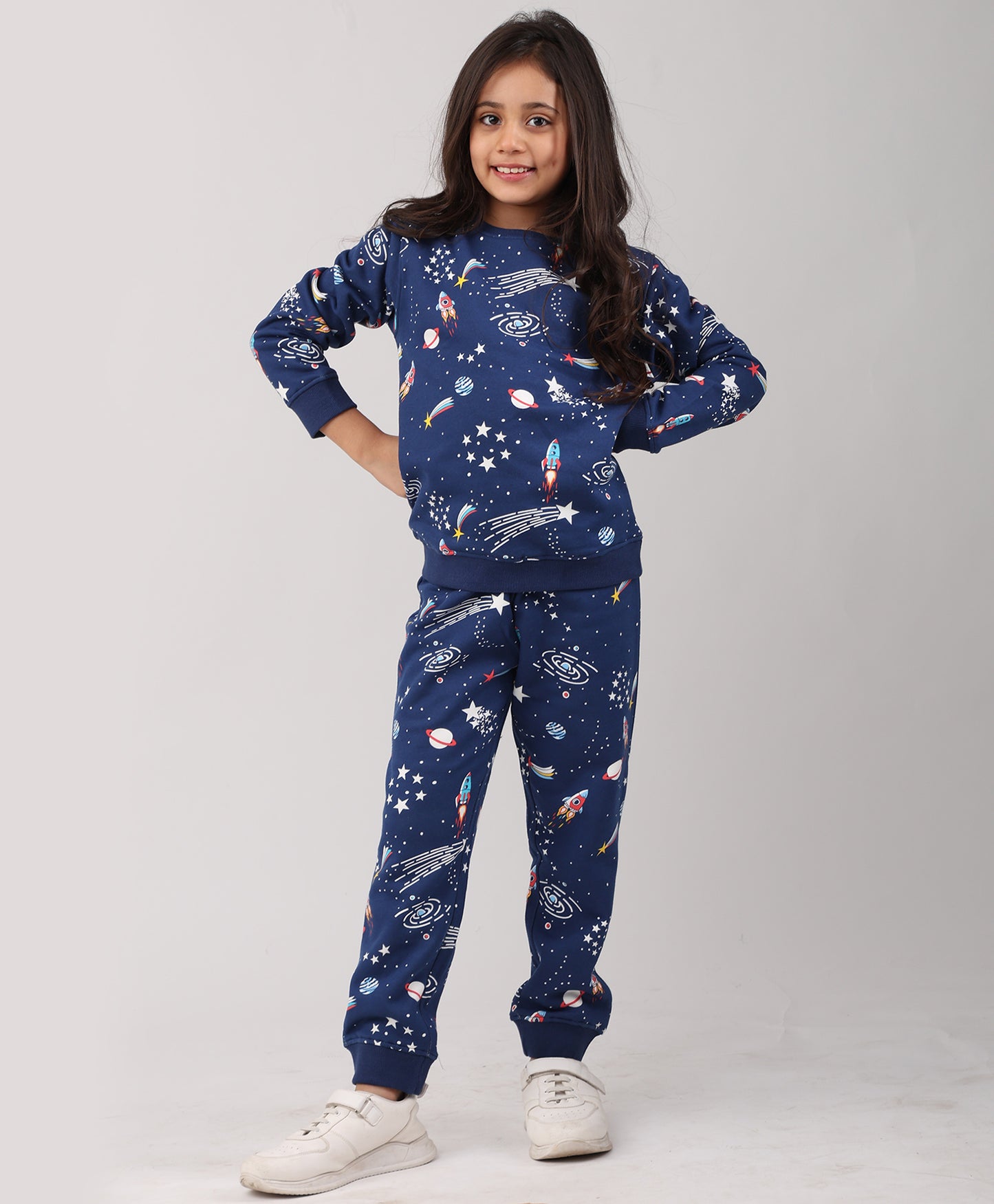 SOLAR DREAMS GIRLS FLEECE SWEATSHIRT JOGGER SET - BLUE