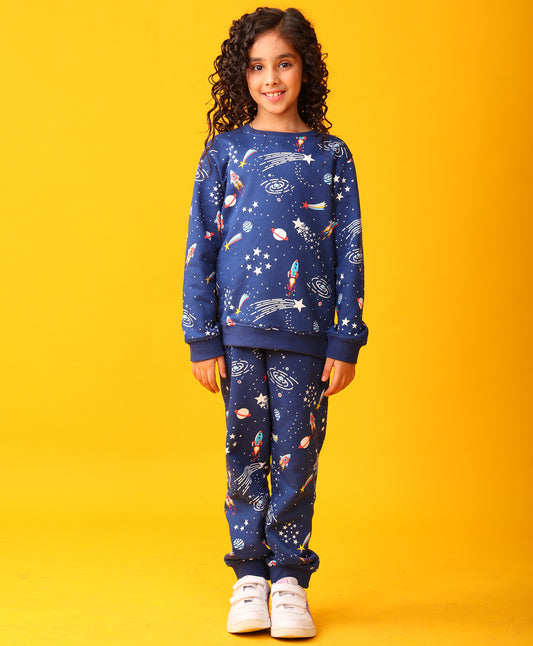 SOLAR DREAMS GIRLS FLEECE SWEATSHIRT JOGGER SET - BLUE
