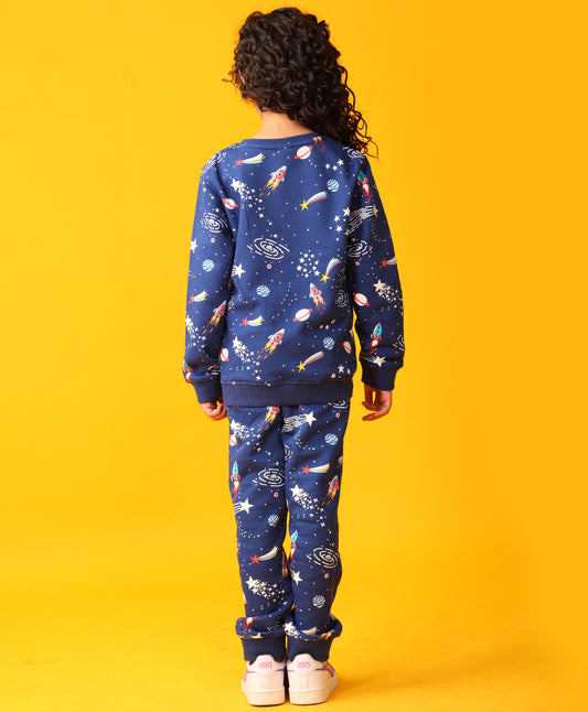 SOLAR DREAMS GIRLS FLEECE SWEATSHIRT JOGGER SET - BLUE