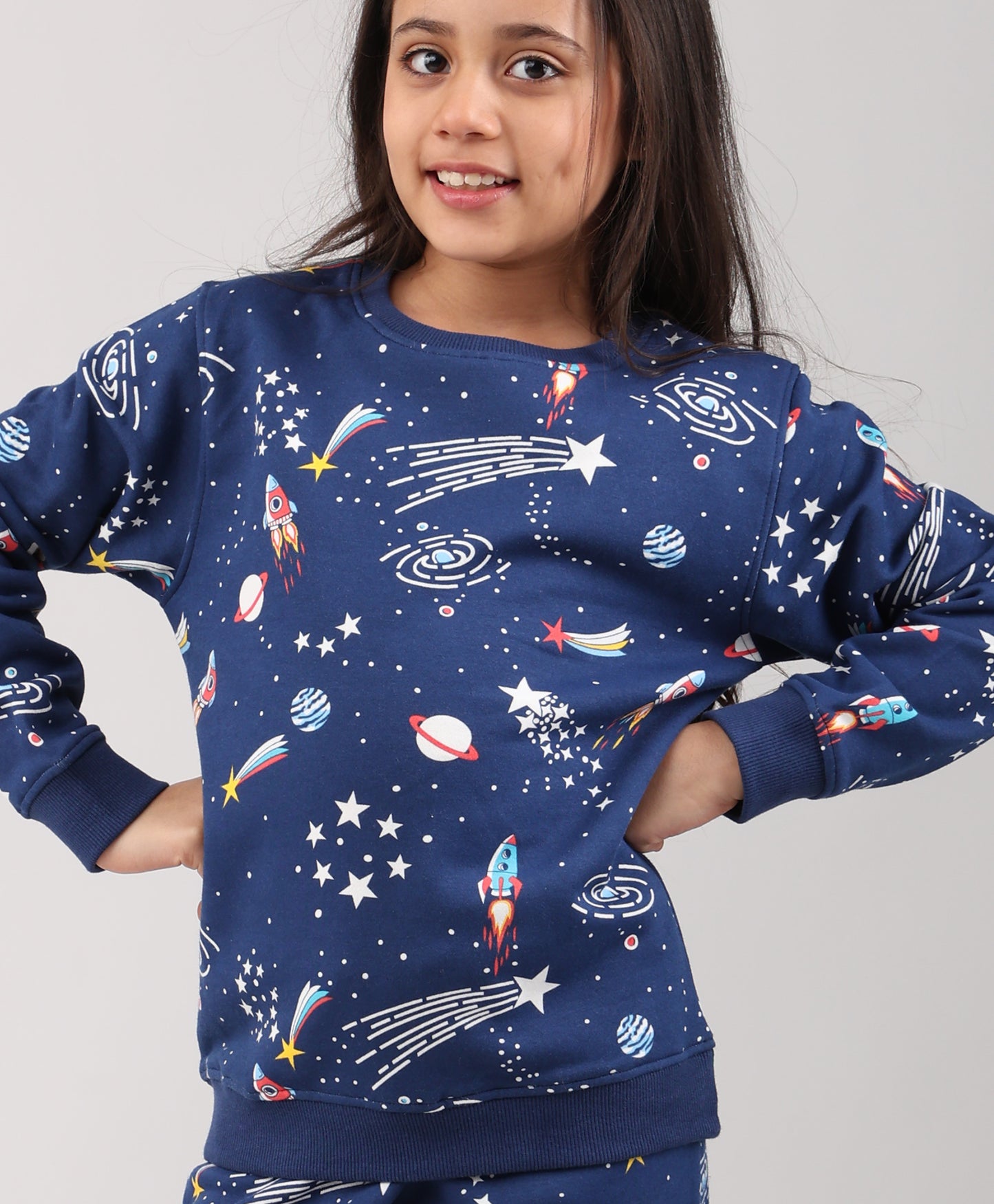 SOLAR DREAMS GIRLS FLEECE SWEATSHIRT JOGGER SET - BLUE