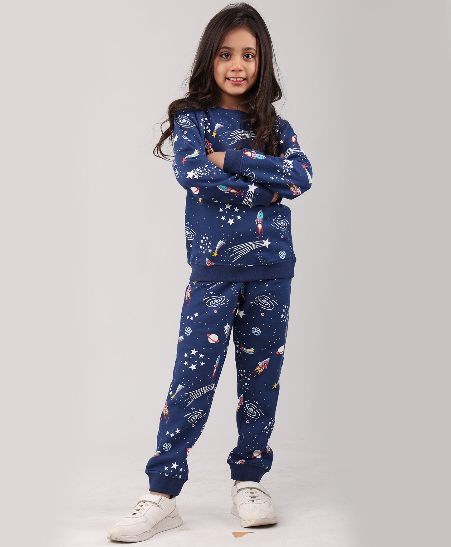 SOLAR DREAMS GIRLS FLEECE SWEATSHIRT JOGGER SET - BLUE
