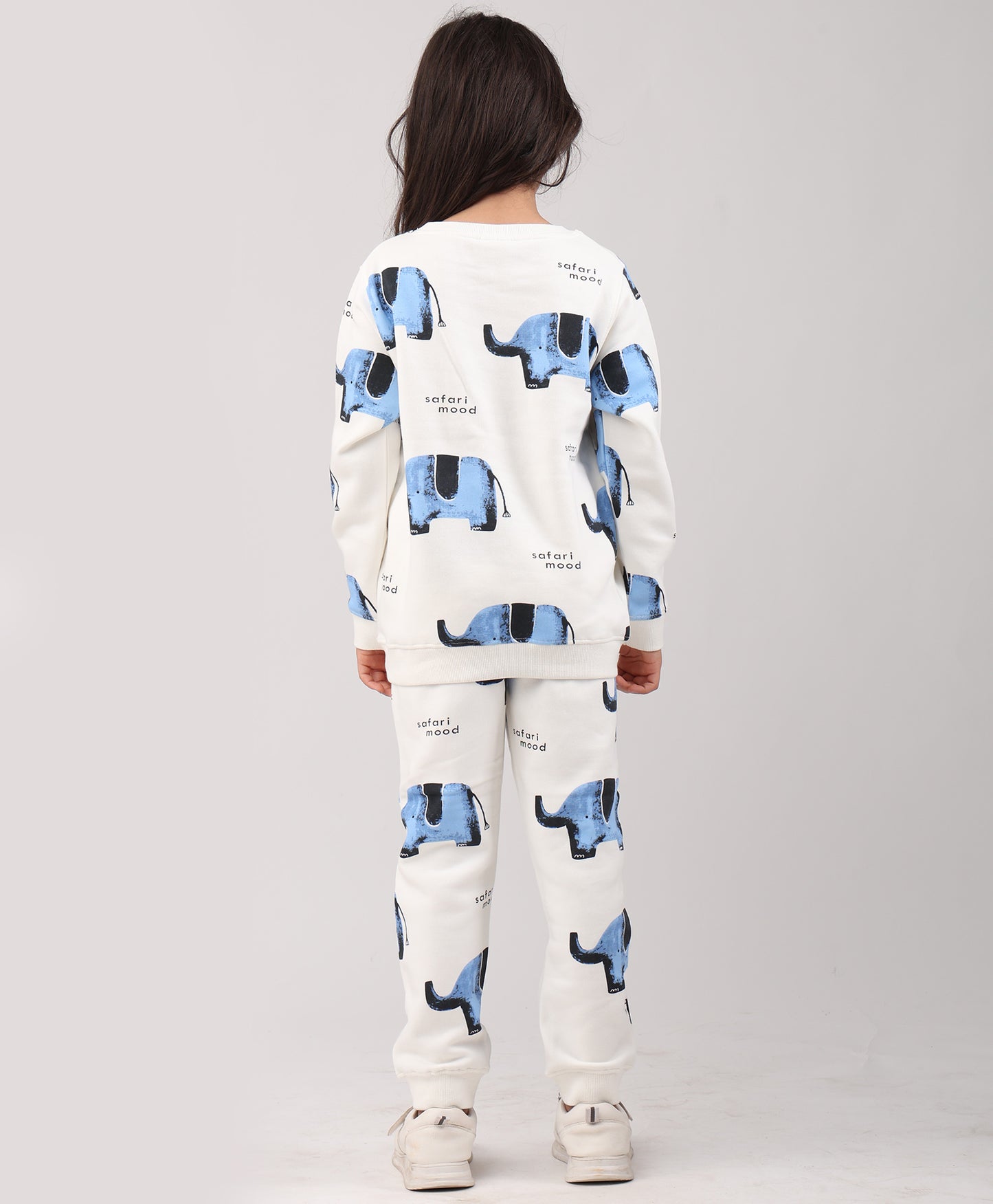 ELEPHANT SAFARI GIRLS FLEECE SWEATSHIRT JOGGER SET - WHITE