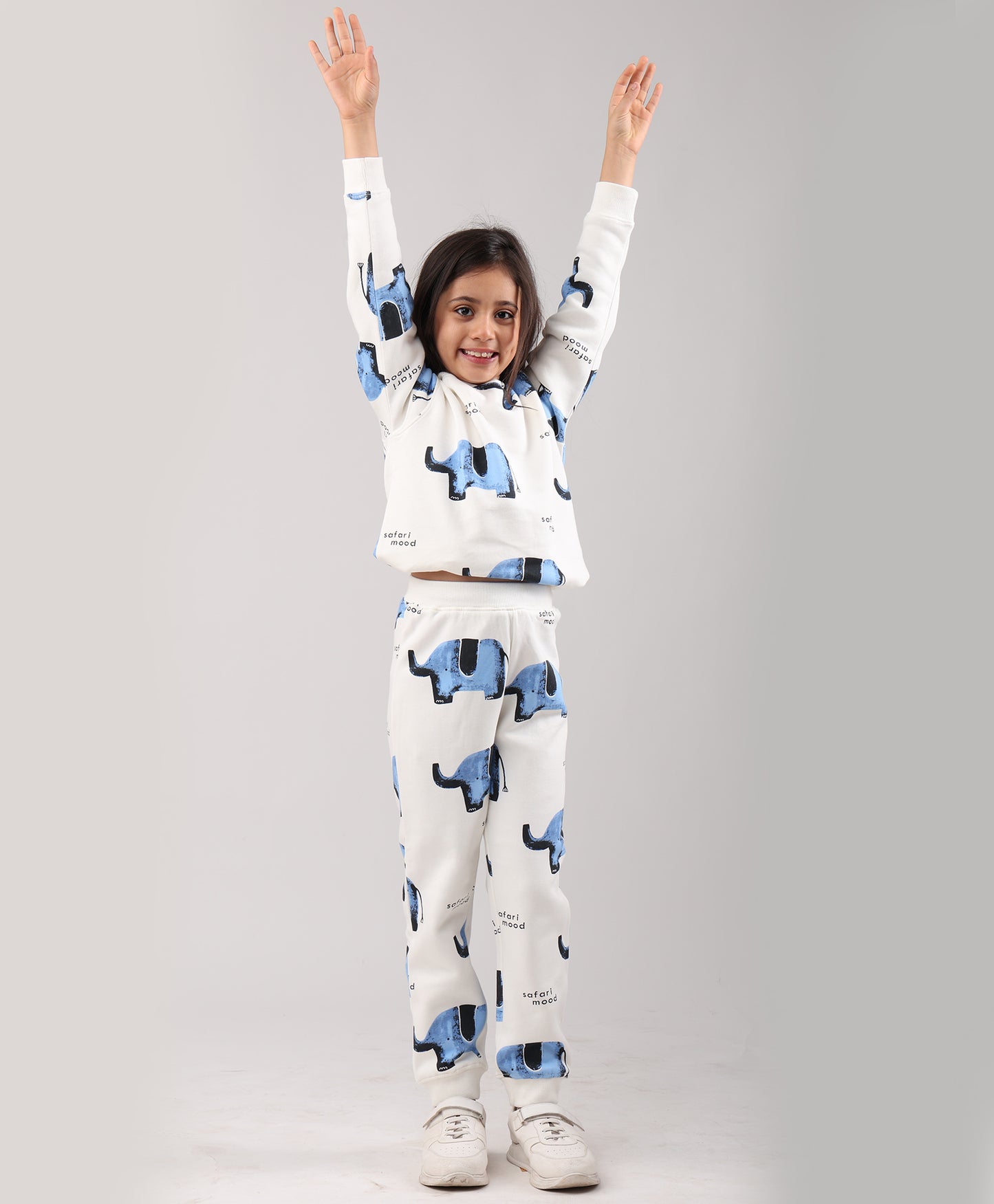 ELEPHANT SAFARI GIRLS FLEECE SWEATSHIRT JOGGER SET - WHITE