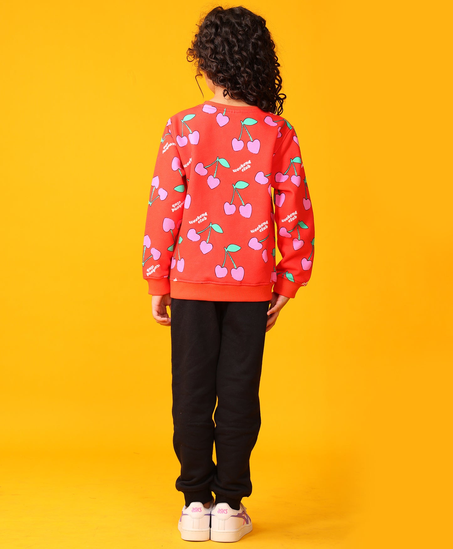 CHERRY RED FLEECE GIRLS SWEATSHIRT BLACK JOGGER SET - RED/BLACK