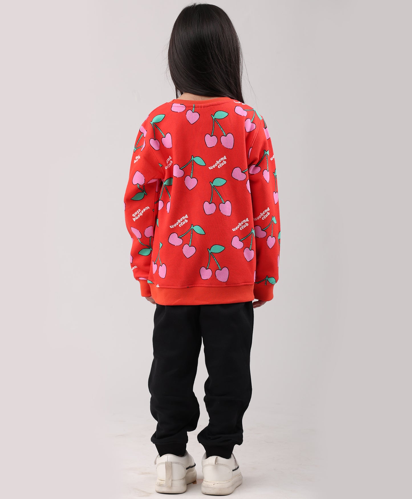 CHERRY RED FLEECE GIRLS SWEATSHIRT BLACK JOGGER SET - RED/BLACK