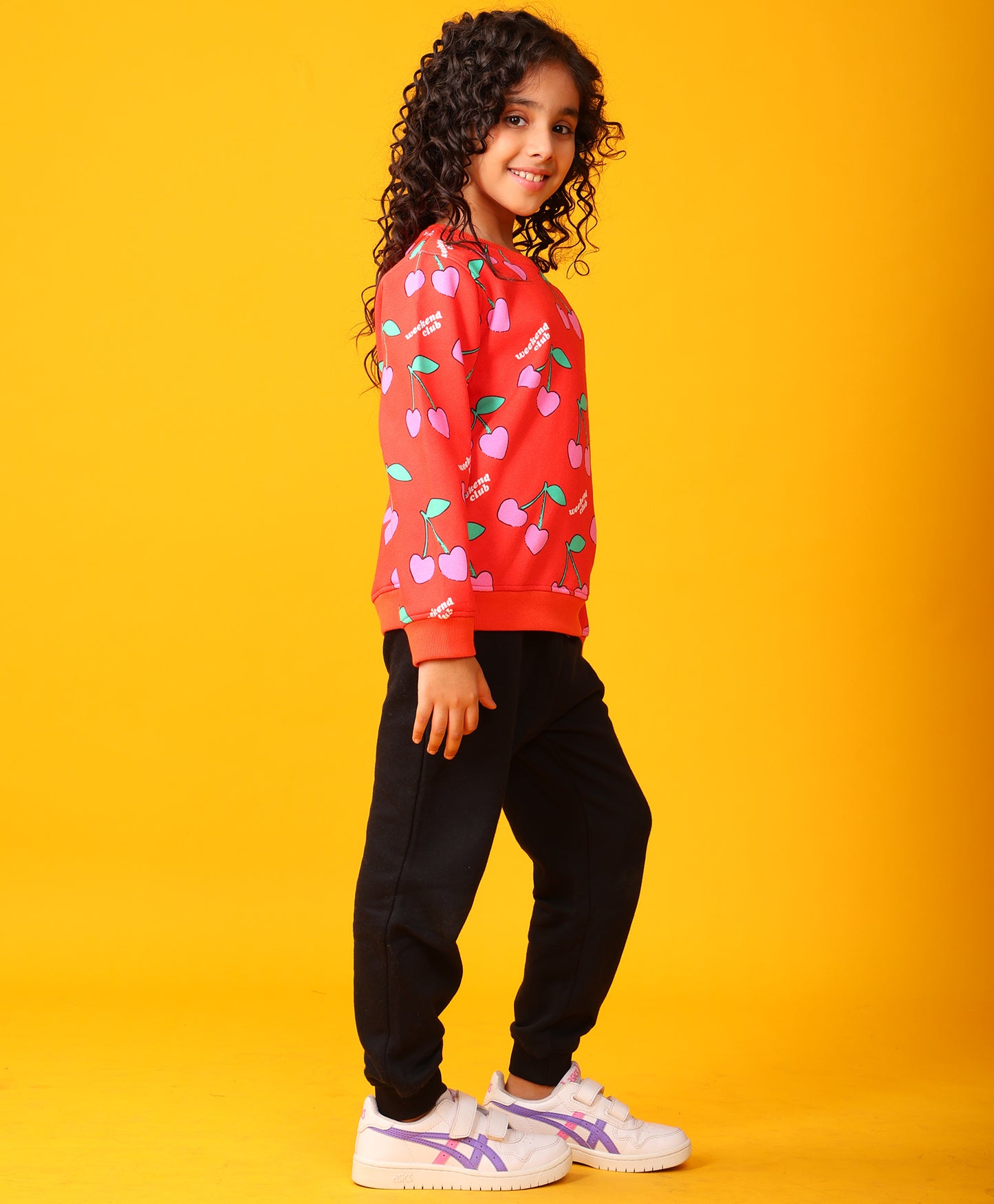 CHERRY RED FLEECE GIRLS SWEATSHIRT BLACK JOGGER SET - RED/BLACK