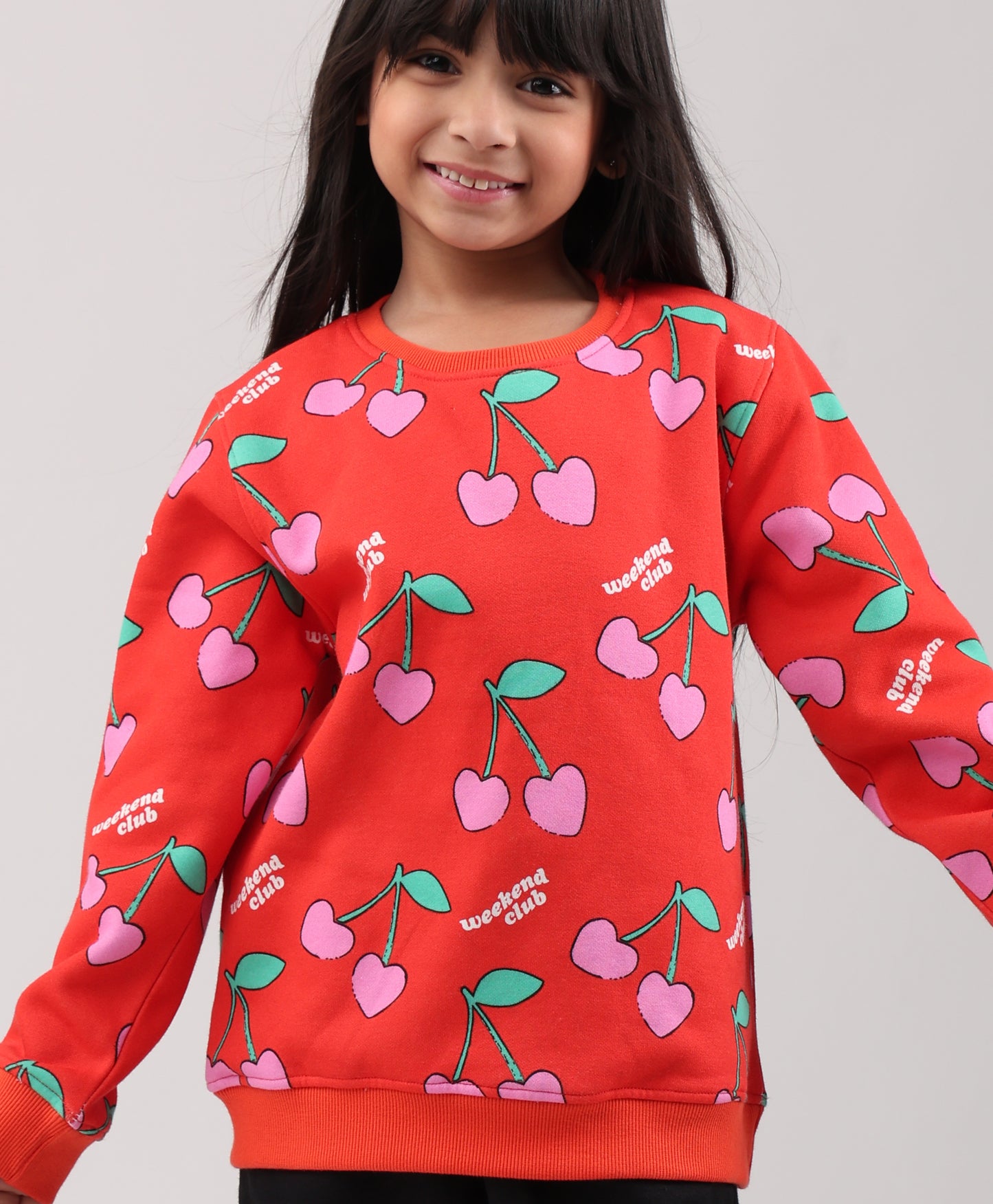 CHERRY RED FLEECE GIRLS SWEATSHIRT BLACK JOGGER SET - RED/BLACK