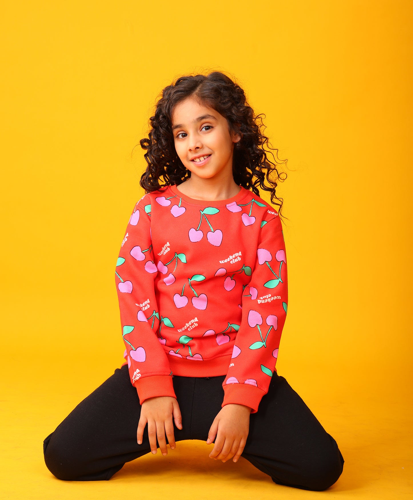 CHERRY RED FLEECE GIRLS SWEATSHIRT BLACK JOGGER SET - RED/BLACK
