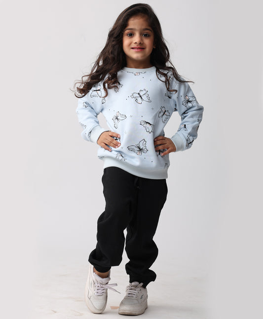 BUTTERFLY BLUE GIRLS FLEECE BLACK JOGGER SET - BLUE/BLACK