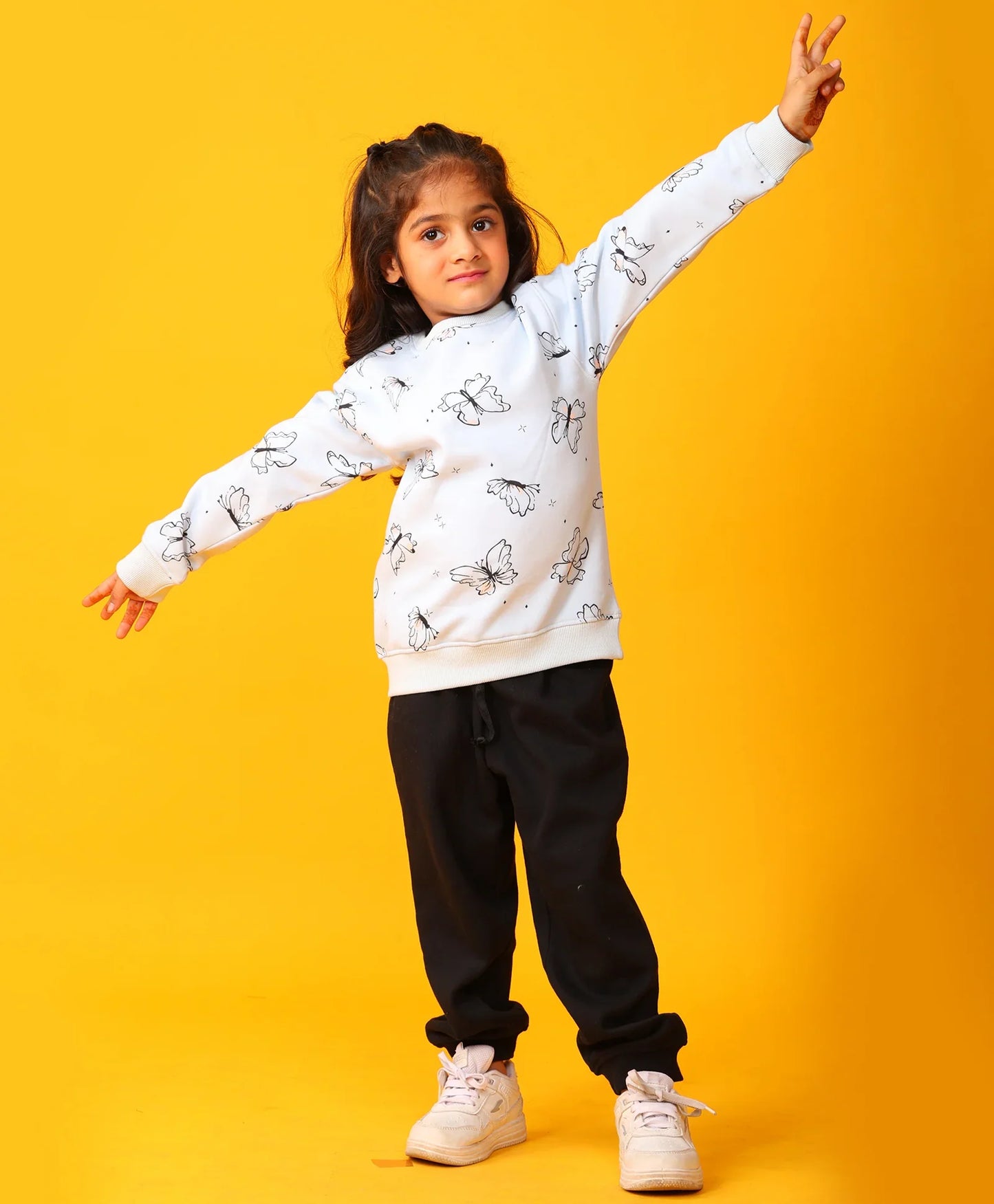 BUTTERFLY BLUE GIRLS FLEECE BLACK JOGGER SET - BLUE/BLACK
