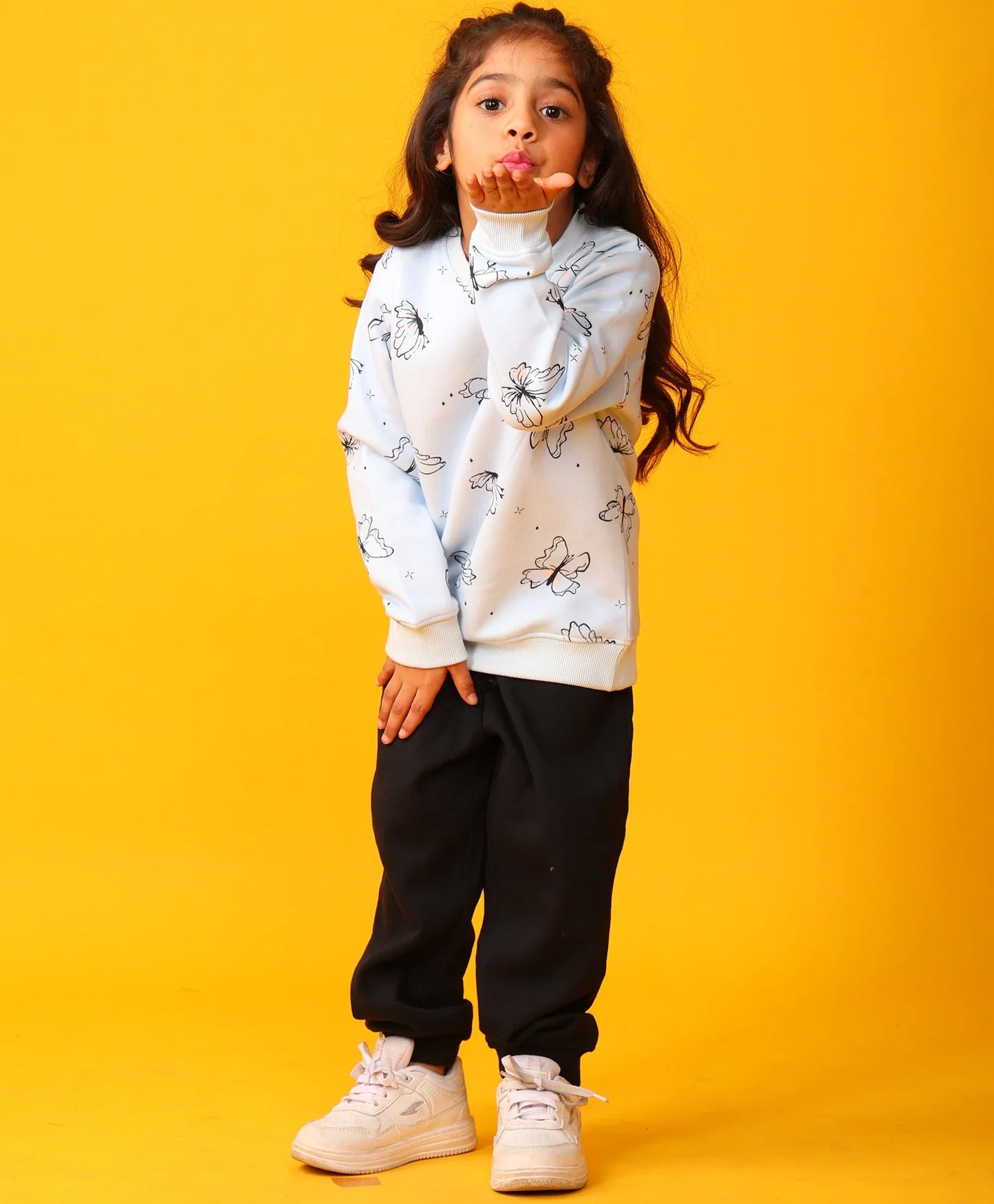 BUTTERFLY BLUE GIRLS FLEECE BLACK JOGGER SET - BLUE/BLACK