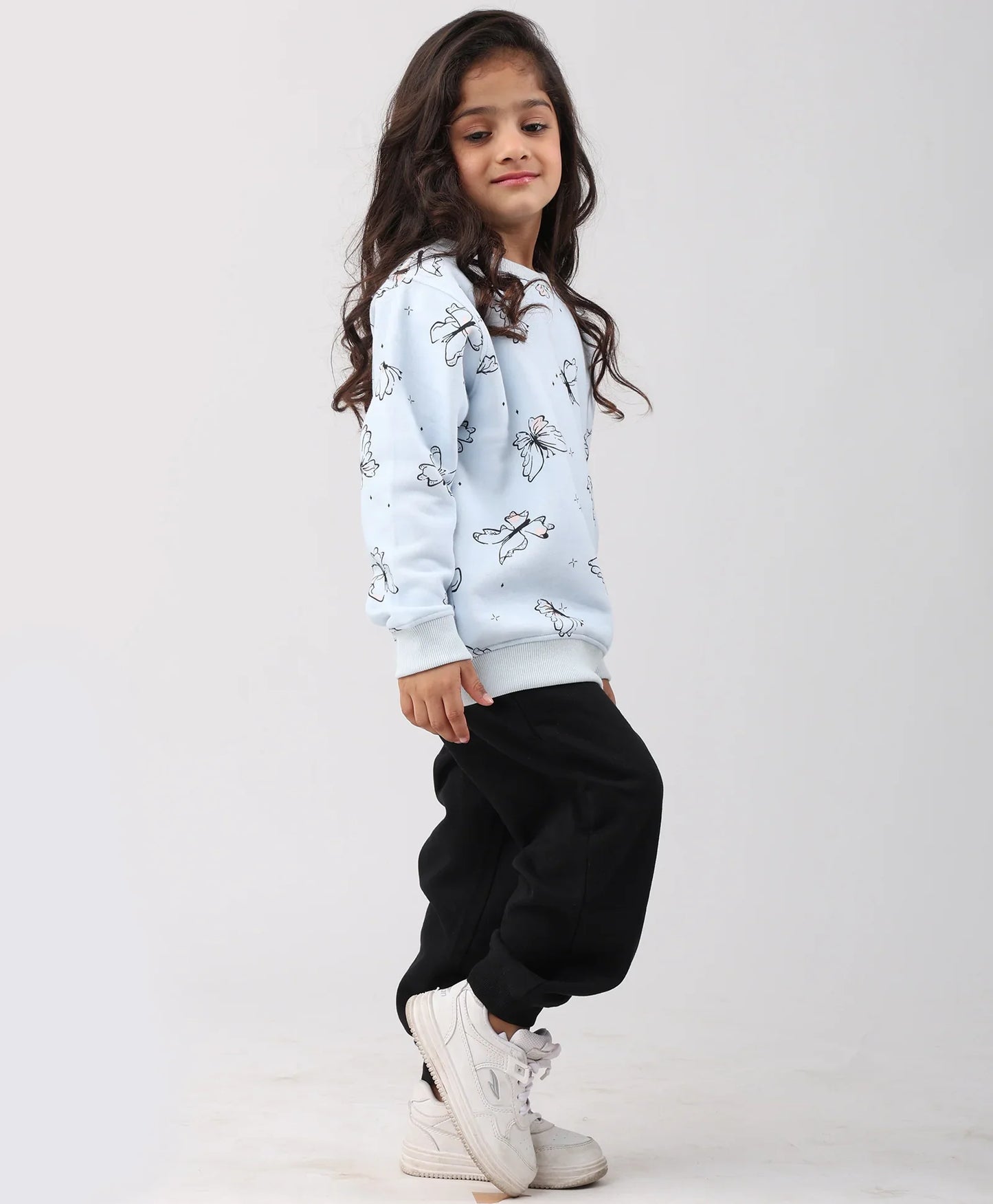 BUTTERFLY BLUE GIRLS FLEECE BLACK JOGGER SET - BLUE/BLACK