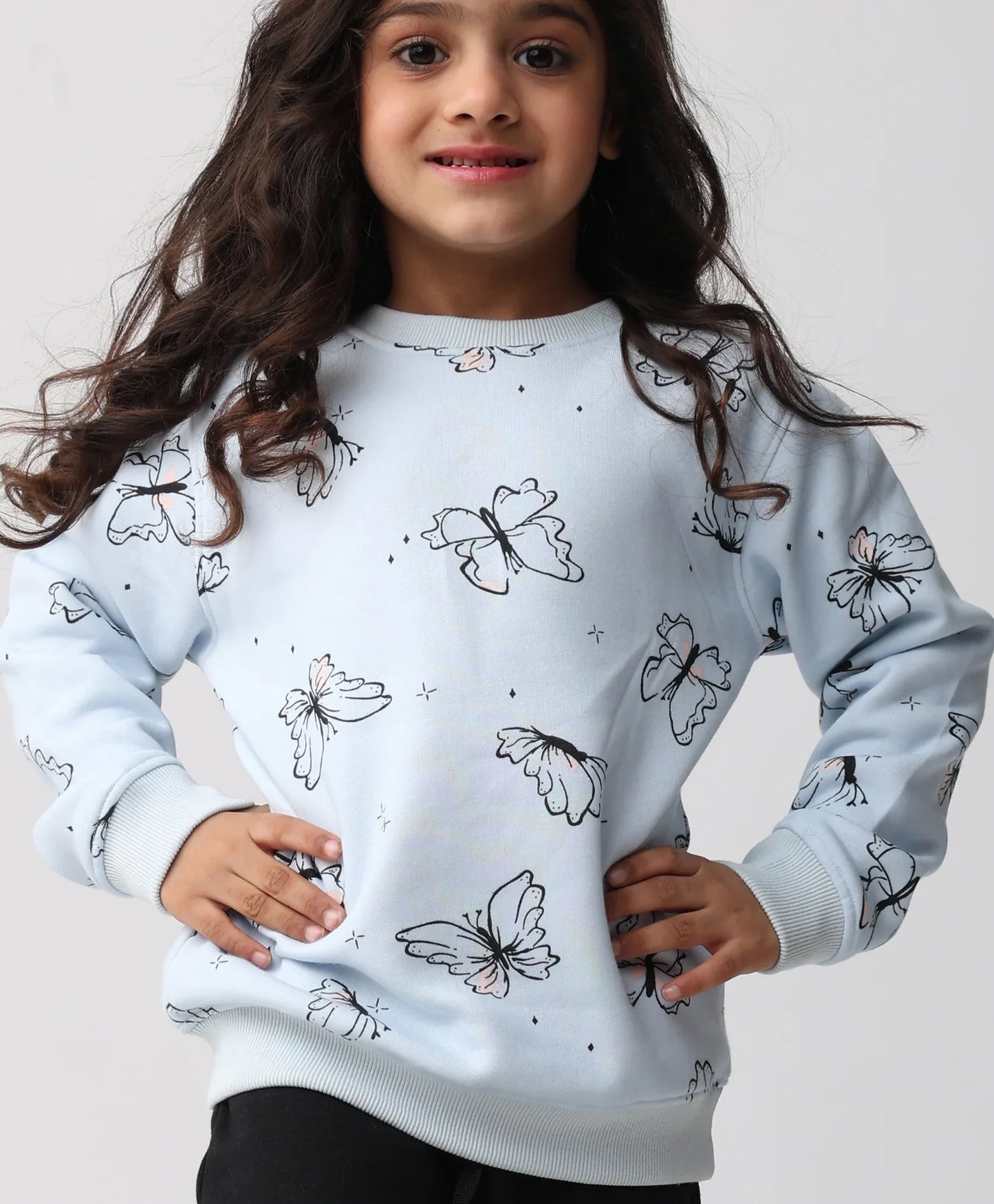 BUTTERFLY BLUE GIRLS FLEECE BLACK JOGGER SET - BLUE/BLACK