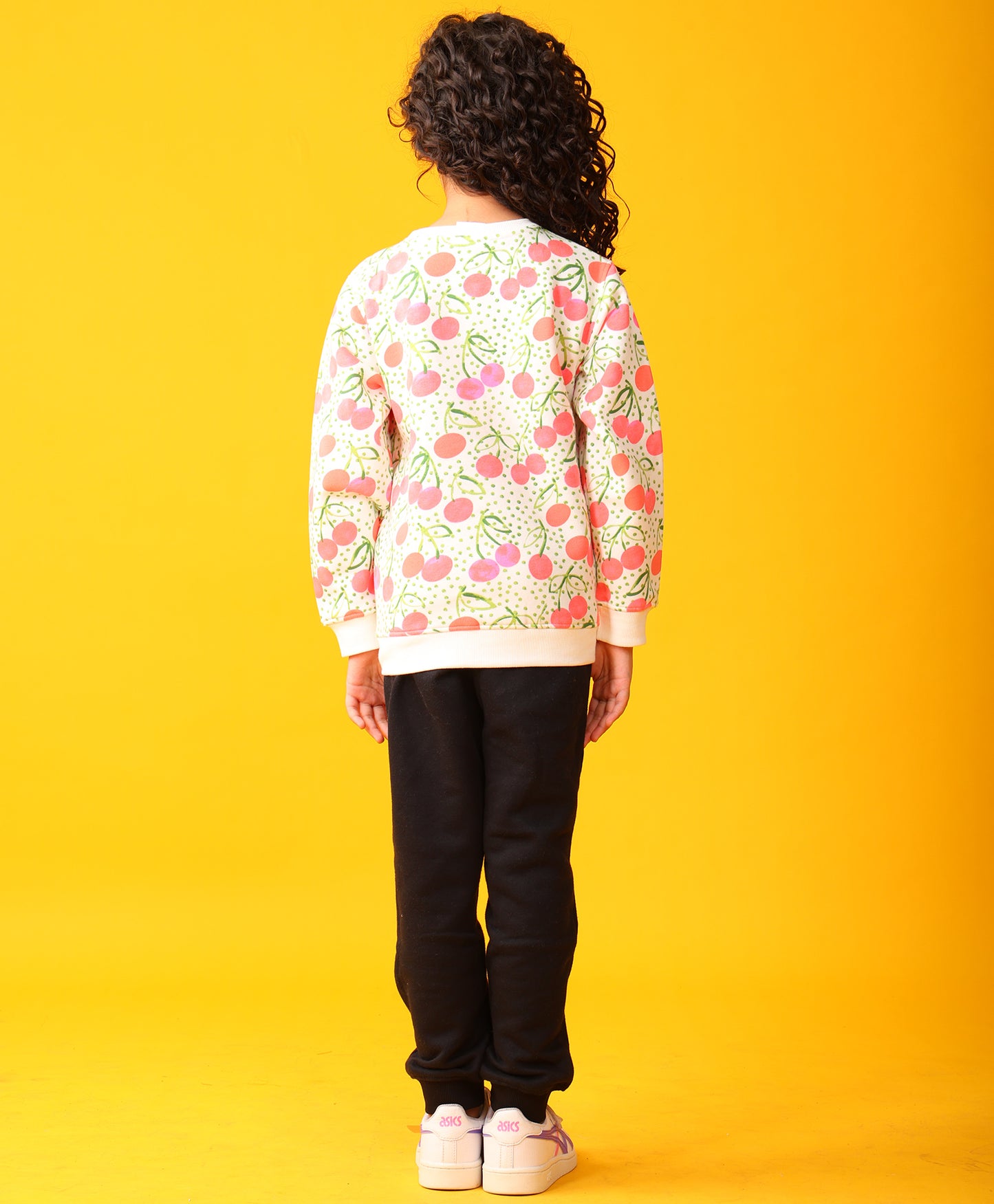 CHERRY LOVE GIRLS FLEECE SWEATSHIRT BLACK JOGGER SET - WHITE/BLACK