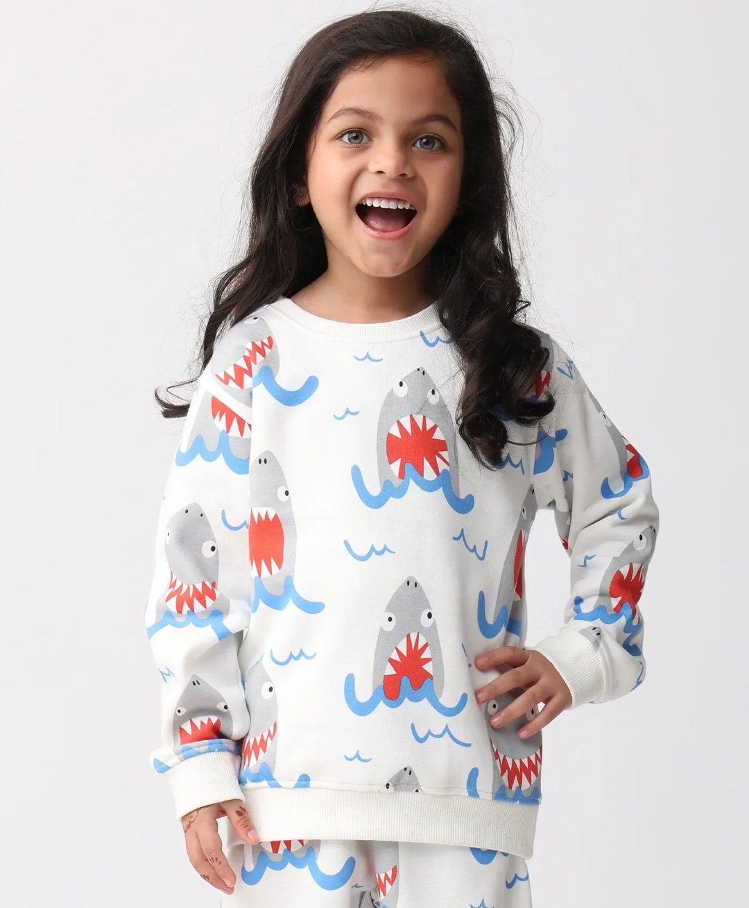 SLEEPY SHARK GIRLS FLEECE SWEATSHIRT - OFF WHITE - Anthrilo 